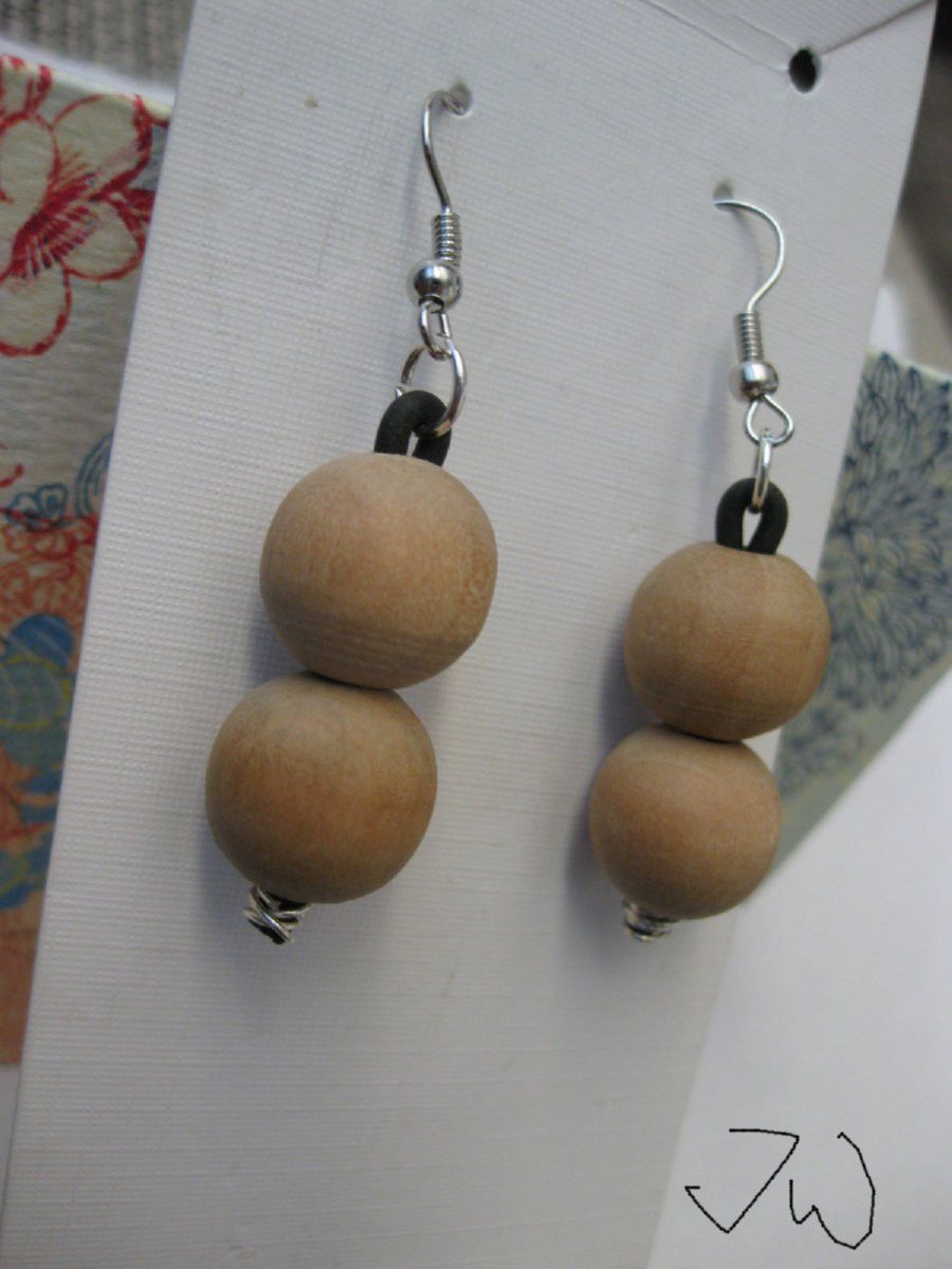 Handmade Wood bead Stainless Steel Dangle Earrings Size ONE SIZE - 2 Thumbnail