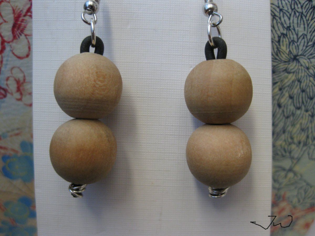 Handmade Wood bead Stainless Steel Dangle Earrings Size ONE SIZE - 4 Thumbnail