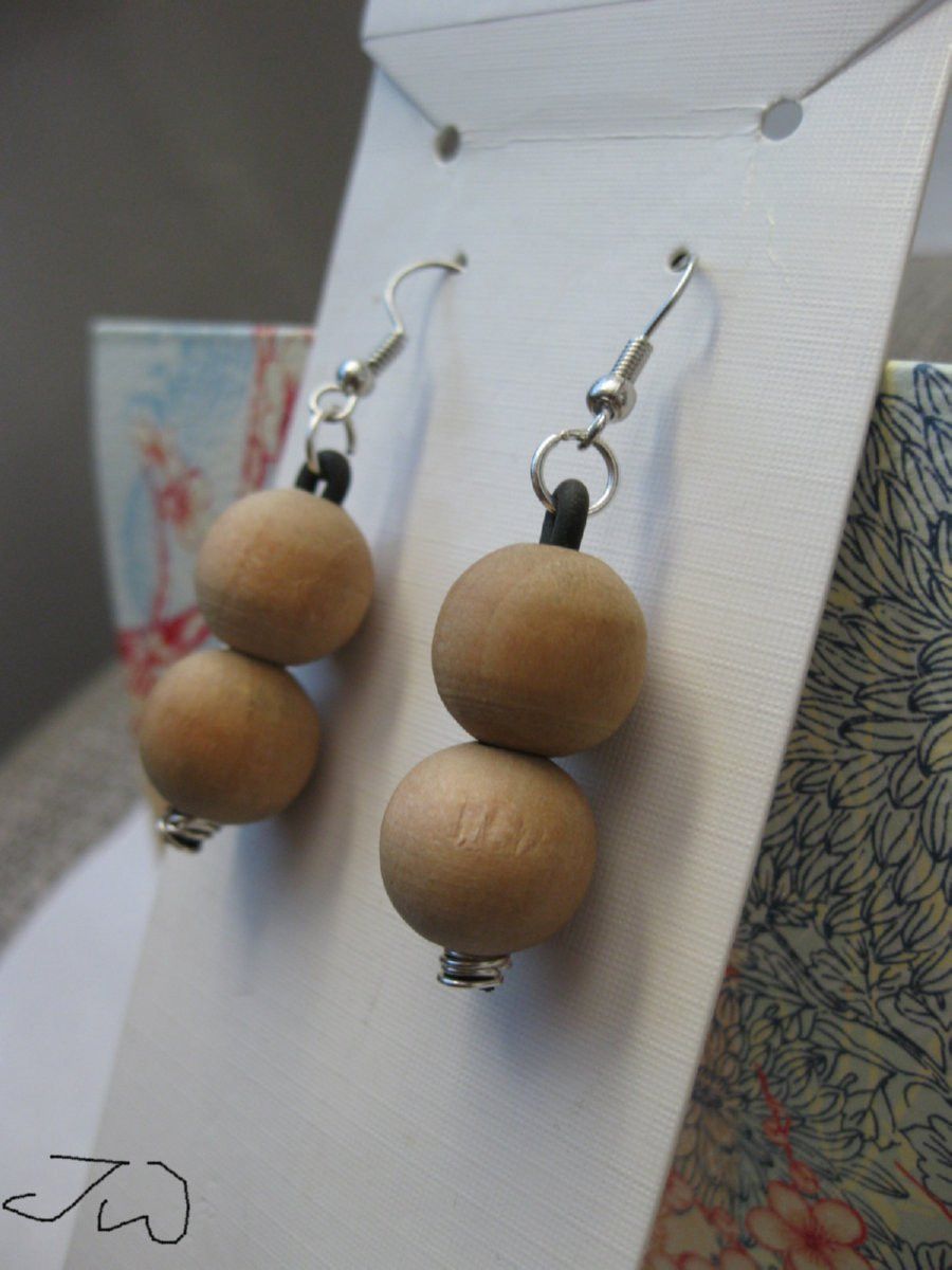 Handmade Wood bead Stainless Steel Dangle Earrings Size ONE SIZE - 3 Thumbnail