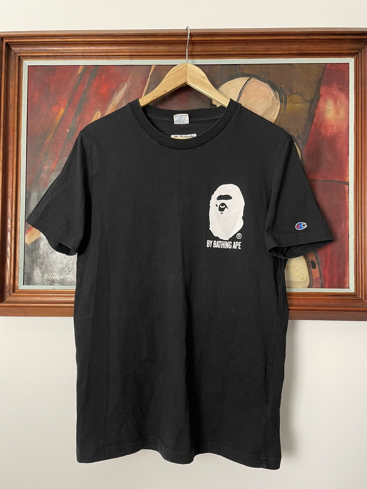 Bape Champion Bape x Champion Rare Streetwear Hype Tee Navy Collaboration Grailed