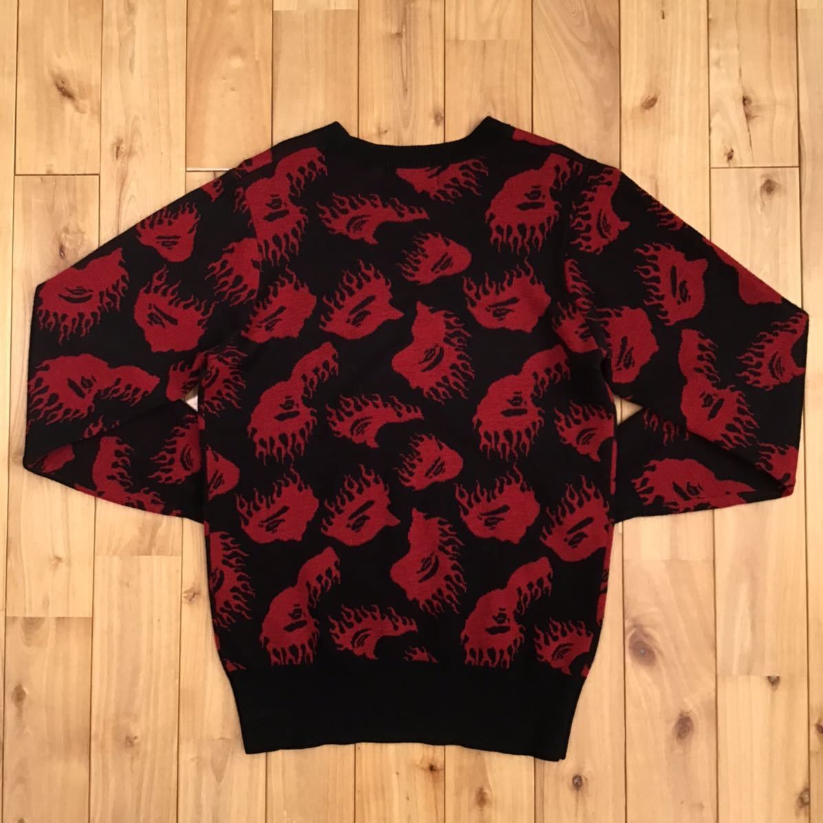 Bape BAPE Fire pattern long sleeve knit flame black x red Size US S / EU 44-46 / 1 - 2 Thumbnail