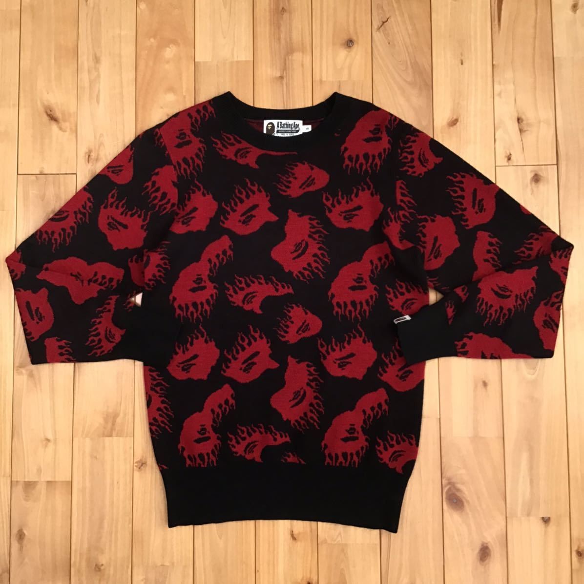 Bape BAPE Fire pattern long sleeve knit flame black x red Size US S / EU 44-46 / 1 - 1 Thumbnail