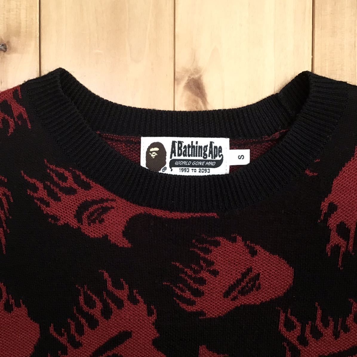 Bape BAPE Fire pattern long sleeve knit flame black x red Size US S / EU 44-46 / 1 - 3 Thumbnail