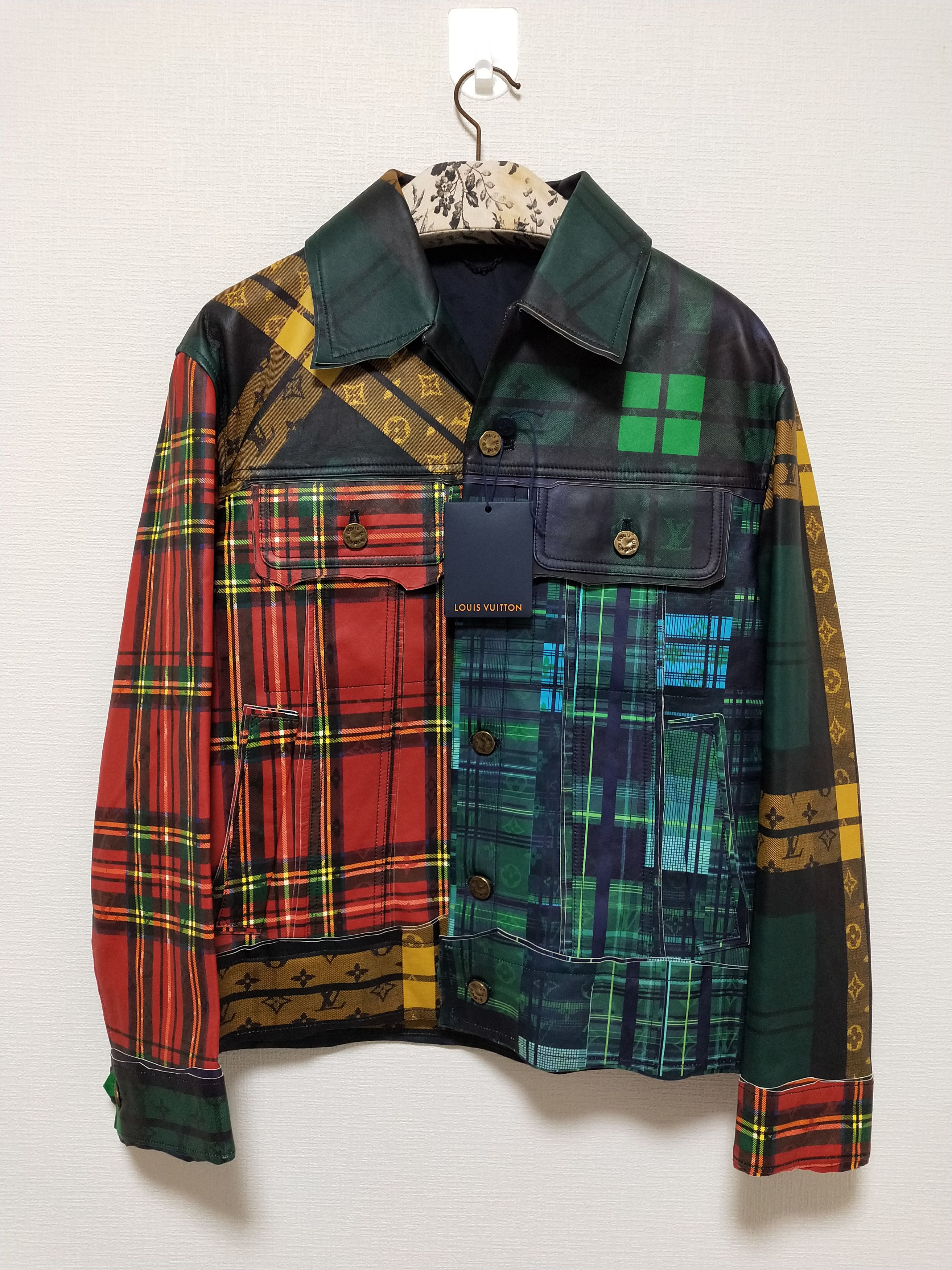 image of Louis Vuitton Raw Edge Multicheck Leather Jacket, Men's (Size Small)