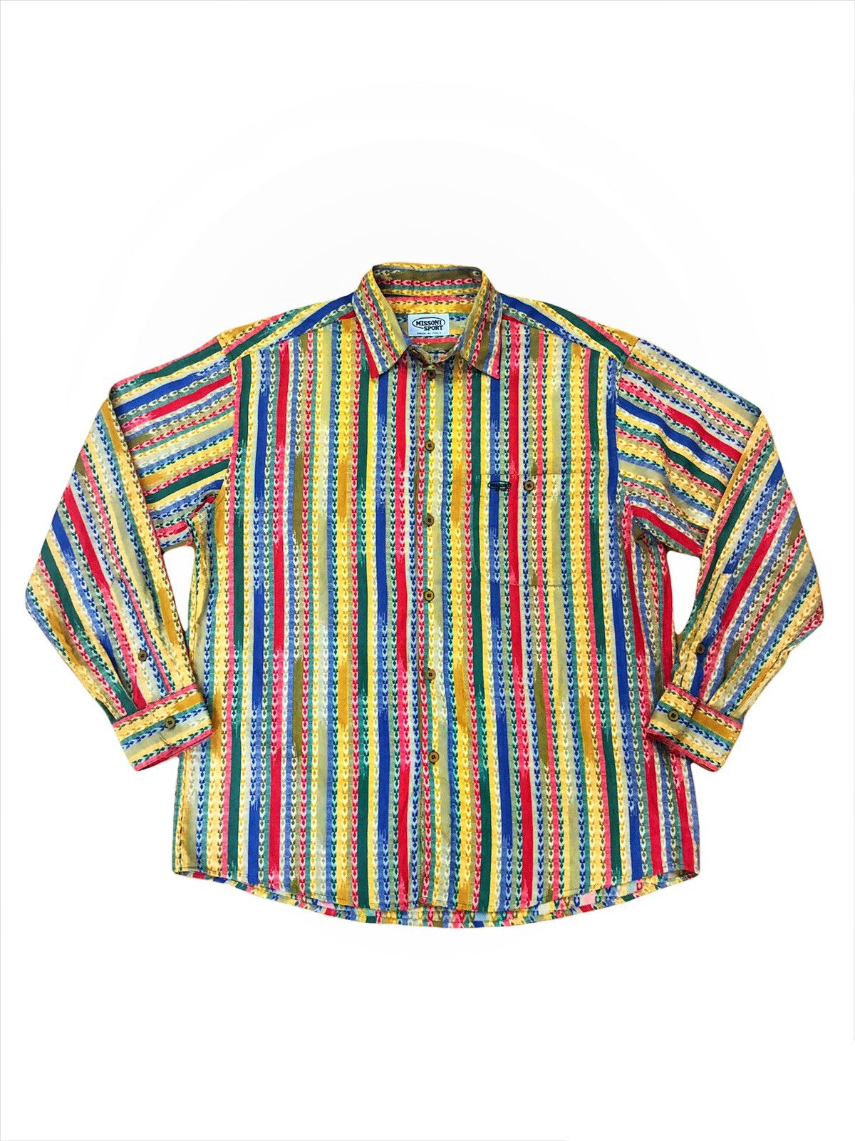 Art Comes First GRAIL🔥90s Missoni 🇮🇹 Color Block Stripe B/D Shirt Size US XL / EU 56 / 4 - 1 Thumbnail
