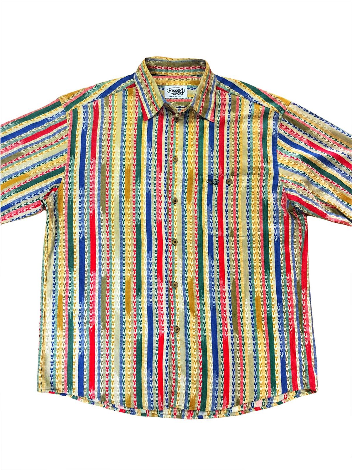 Art Comes First GRAIL🔥90s Missoni 🇮🇹 Color Block Stripe B/D Shirt Size US XL / EU 56 / 4 - 2 Thumbnail