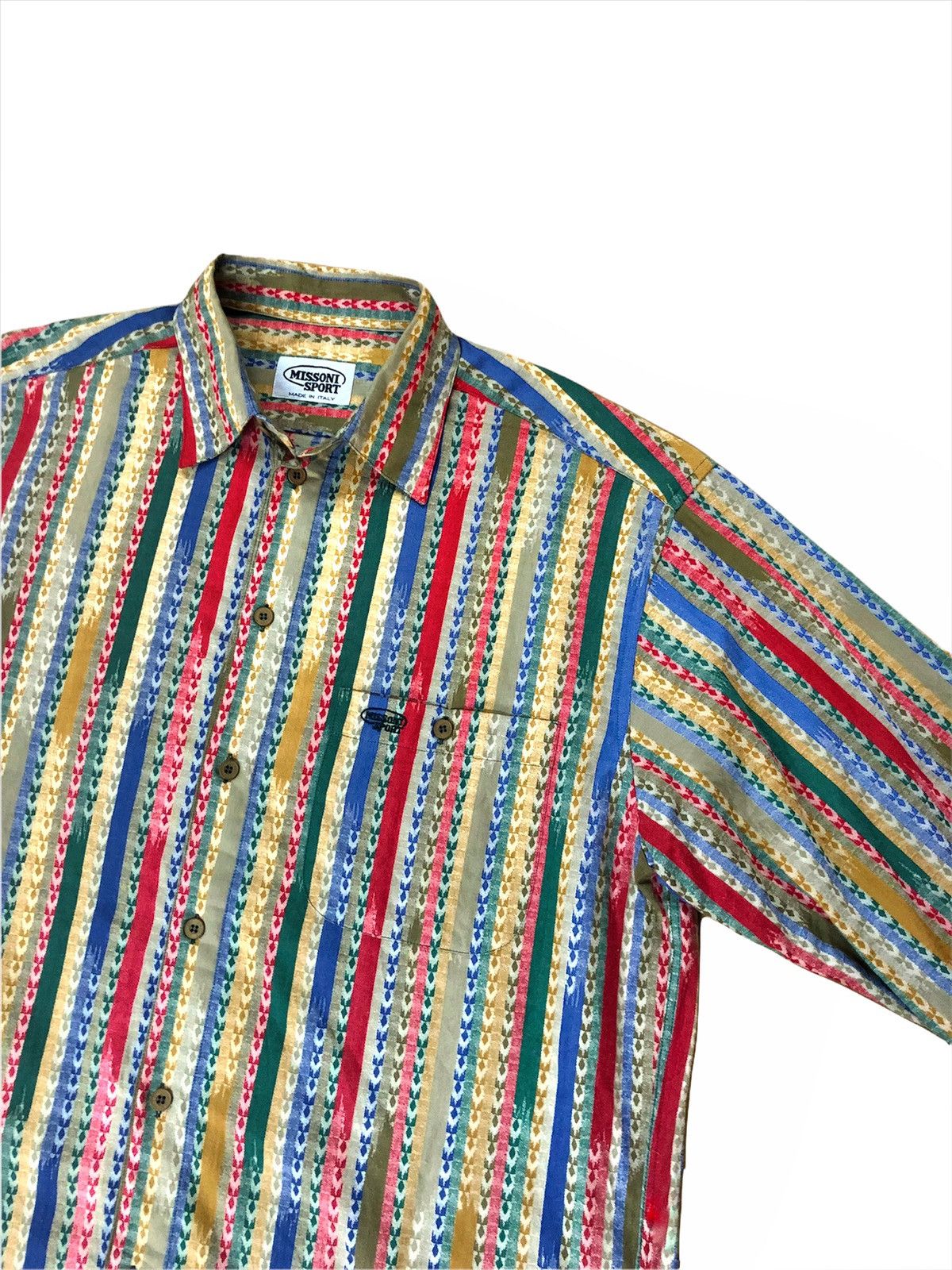 Art Comes First GRAIL🔥90s Missoni 🇮🇹 Color Block Stripe B/D Shirt Size US XL / EU 56 / 4 - 3 Thumbnail