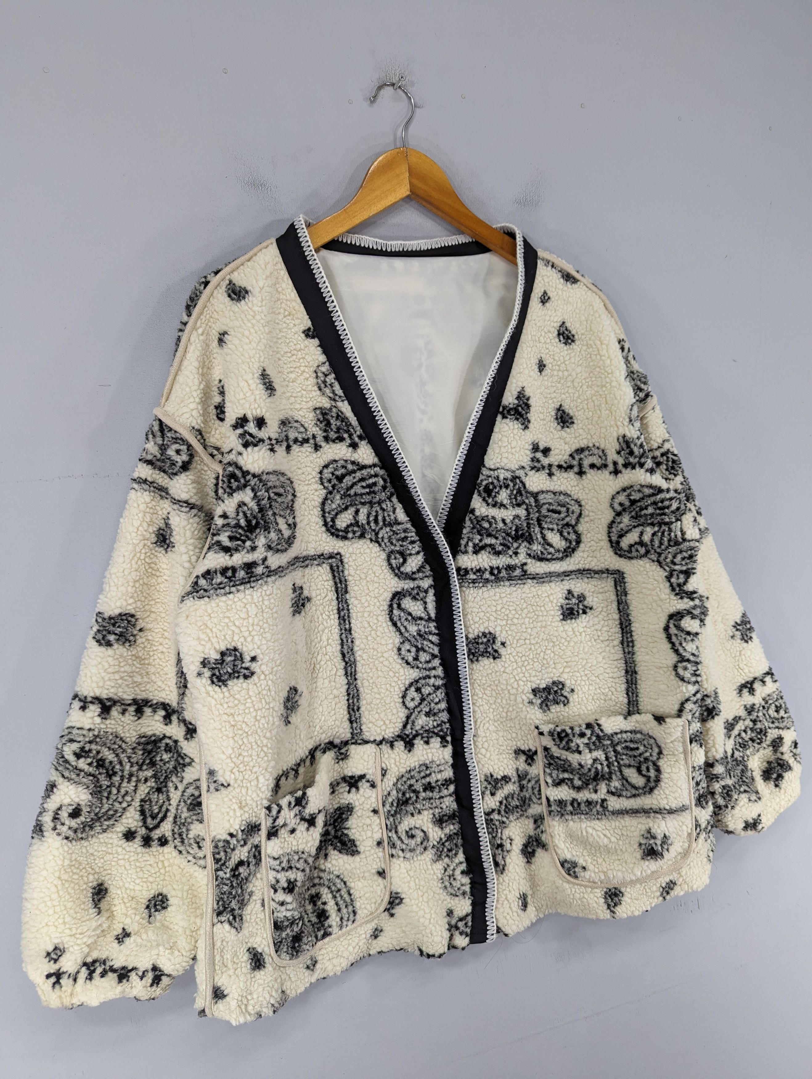 Japanese Brand 🔥RARE🔥Dazy Paisley Fleece Deep Pile Snap Button Jacket Size XL / US 12-14 / IT 48-50 - 2 Thumbnail