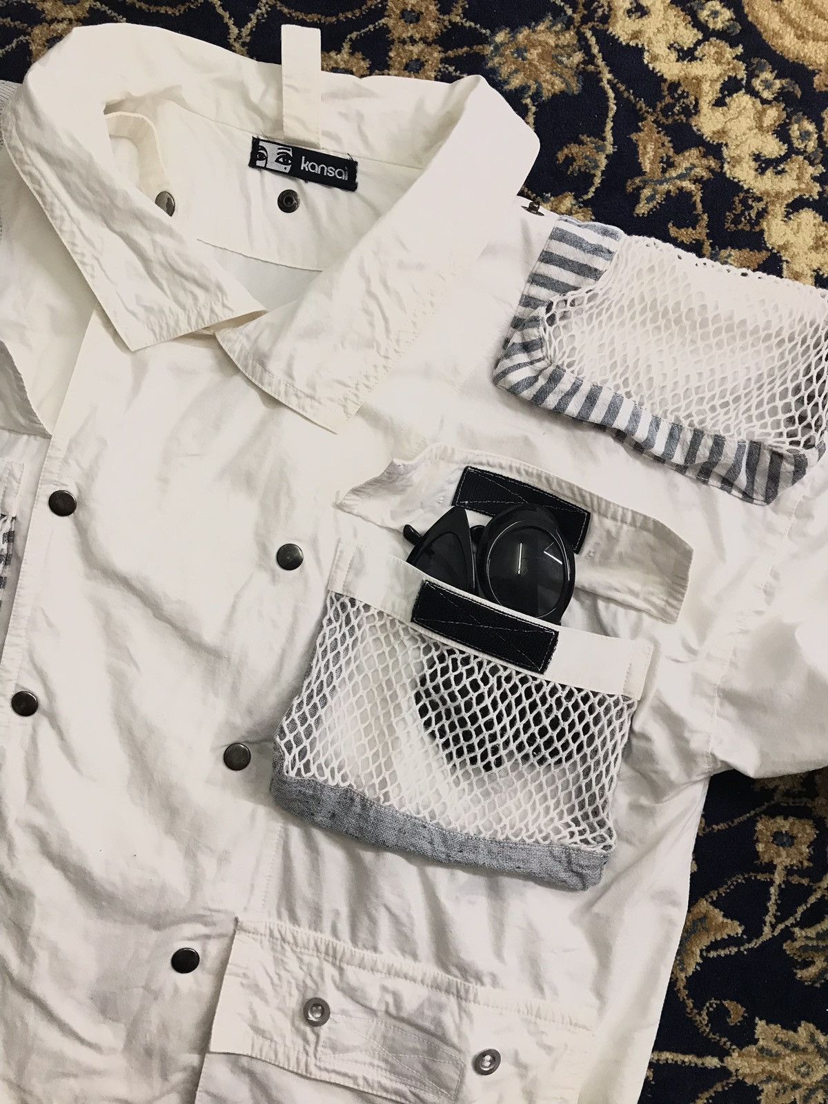 Kansai Yamamoto 1980's Kansai Yamamoto Multipocket Net Oversized Jacket Size US L / EU 52-54 / 3 - 13 Thumbnail