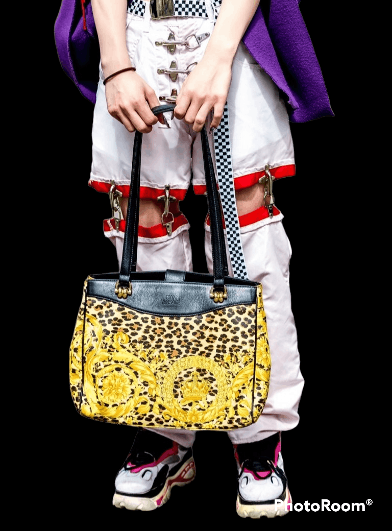 image of Gianni Versace Baroque Leopard Shoulder in Yellow Leopard, Women's
