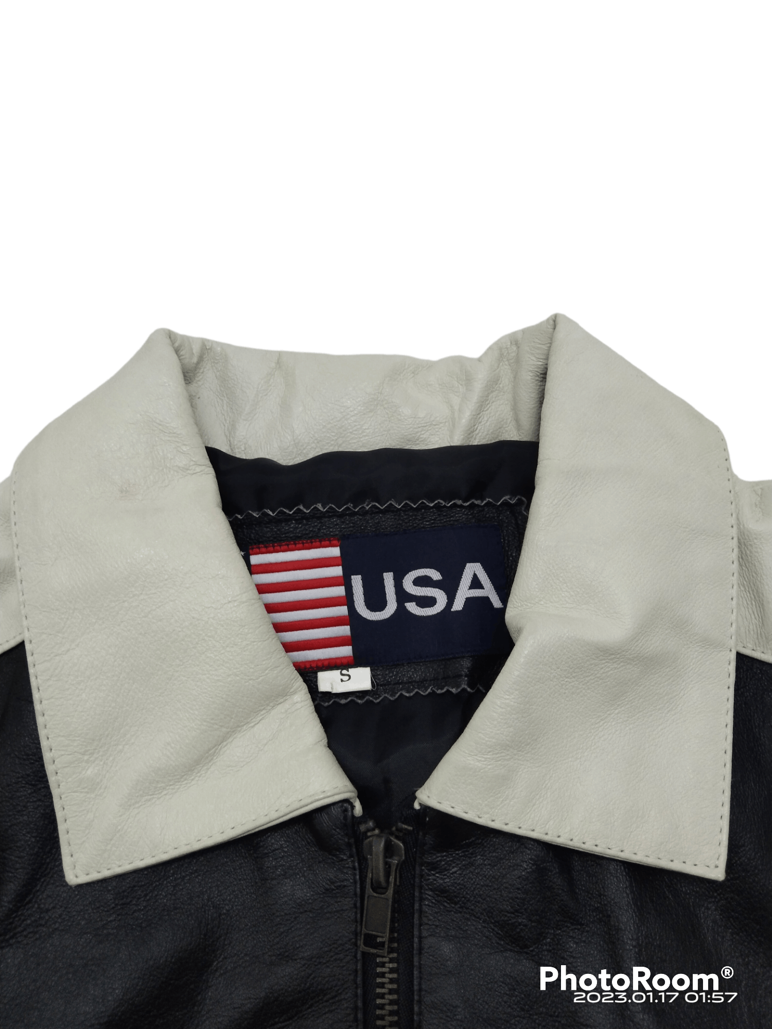 Leather BOMBER JACKET LEATHER USA SPELLOUT AMERICAN FLAG Size US S / EU 44-46 / 1 - 7 Thumbnail