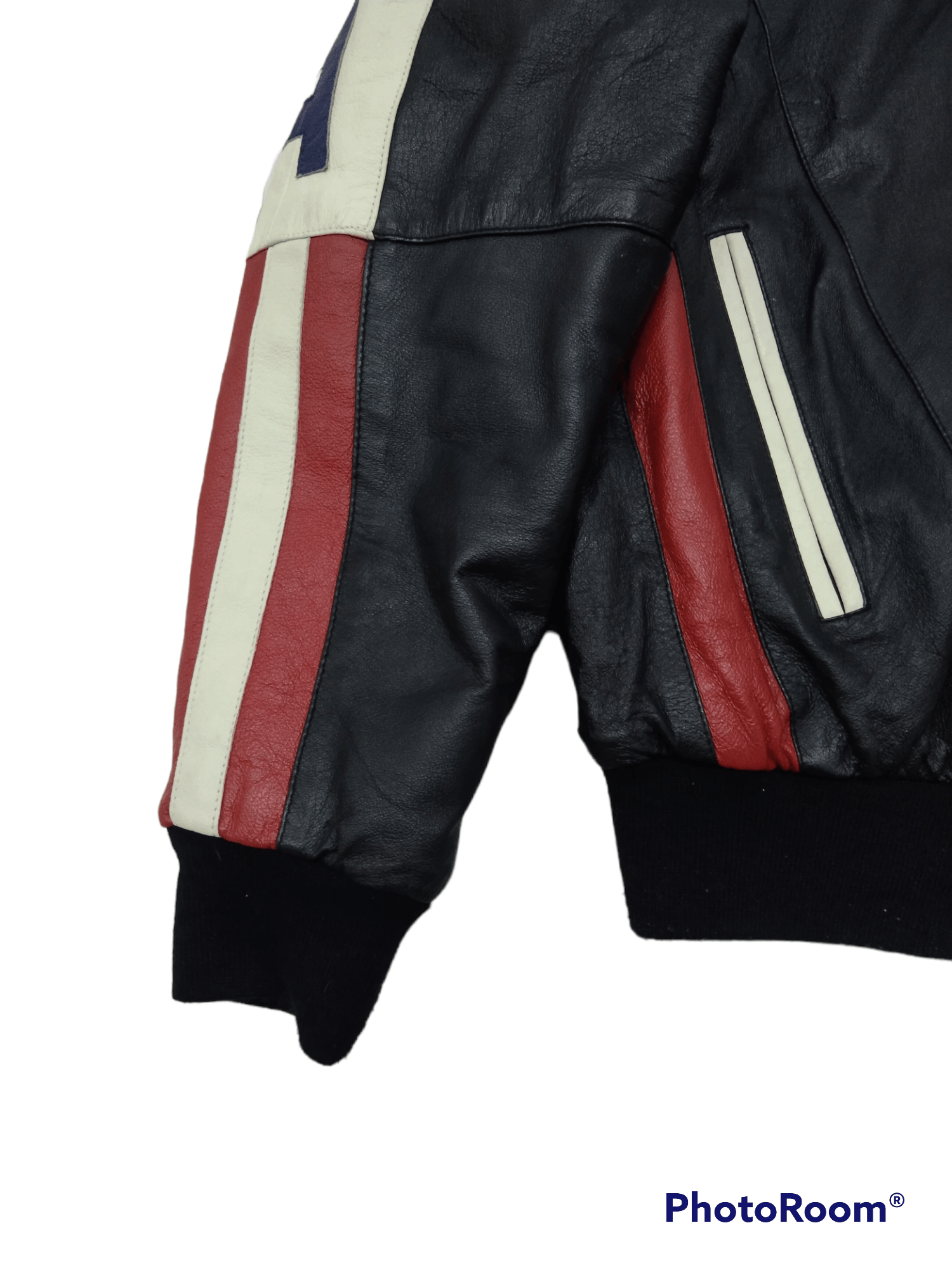 Leather BOMBER JACKET LEATHER USA SPELLOUT AMERICAN FLAG Size US S / EU 44-46 / 1 - 6 Thumbnail