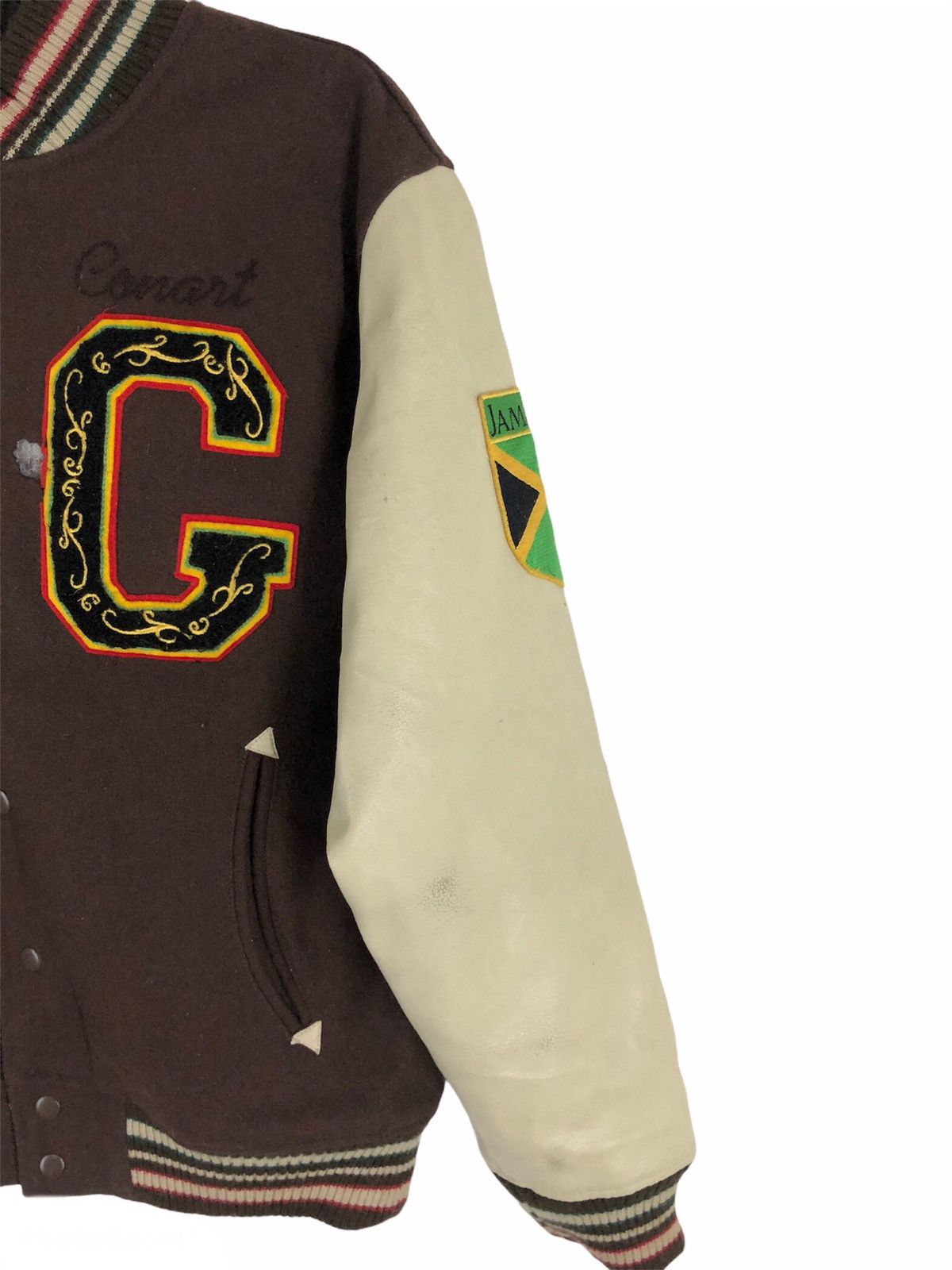Japanese Brand VINTAGE 90S CONART JAMAICA LEATHER SLEEVE VARSITY JACKET Size US M / EU 48-50 / 2 - 3 Thumbnail