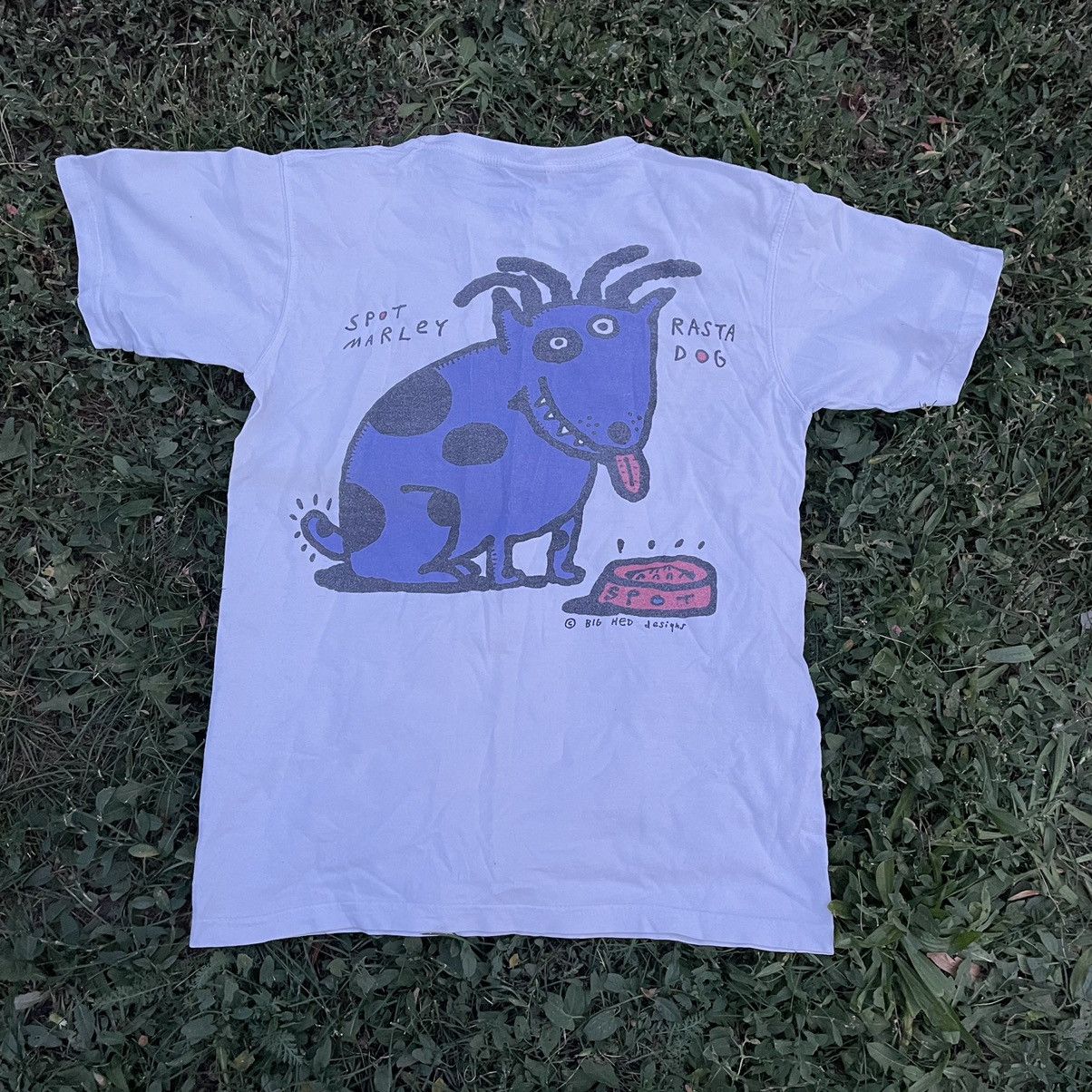 image of Y2K Adult “Rasta Dog Art” Spot Marley Humor Tee in White, Men's (Size Small)