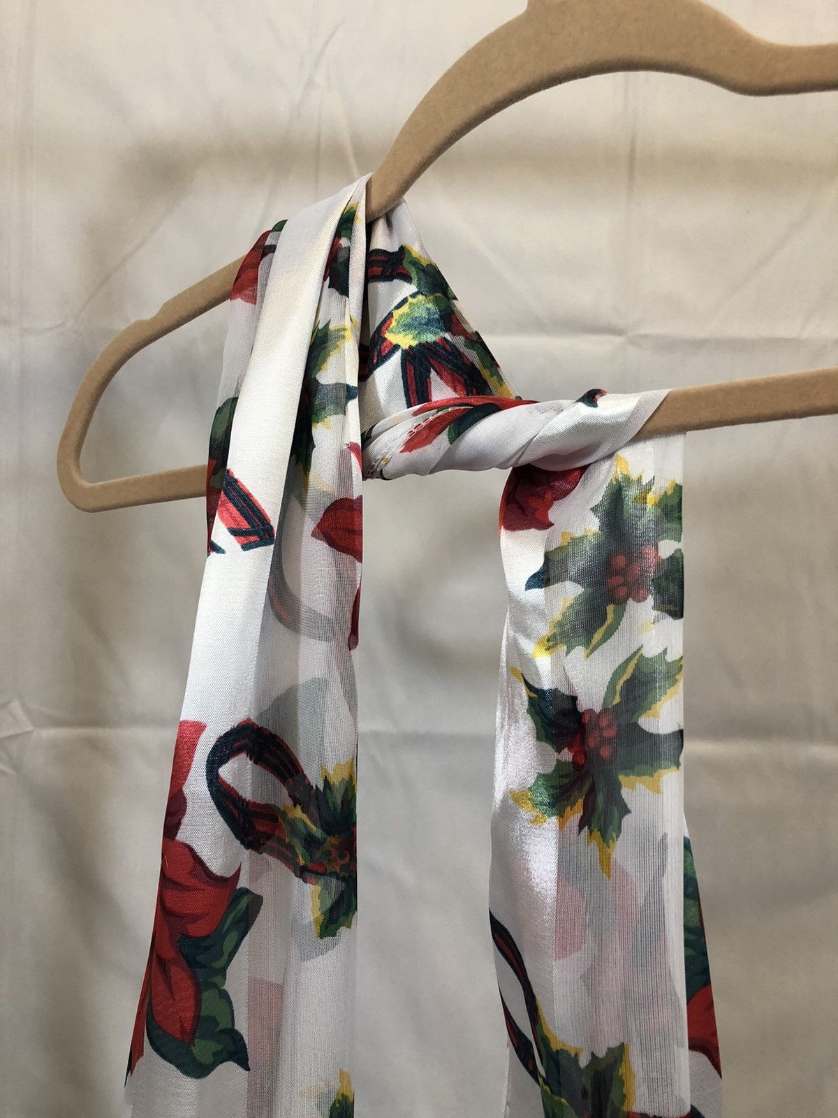 Vintage Vintage White Striped Red Flower Scarf Size ONE SIZE - 10 Thumbnail