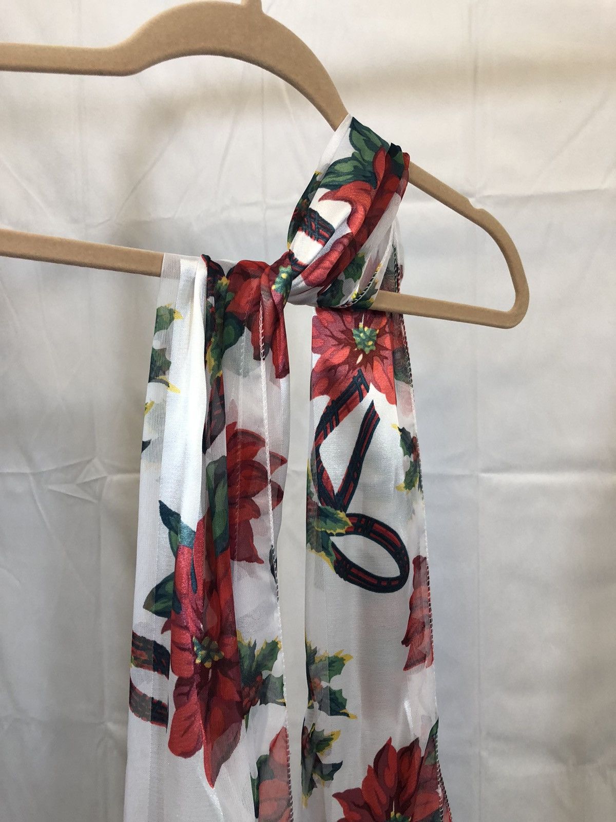 Vintage Vintage White Striped Red Flower Scarf Size ONE SIZE - 11 Thumbnail