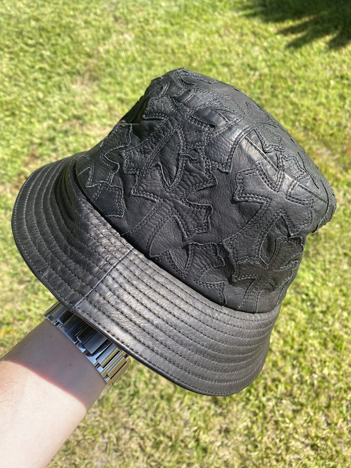 Chrome Hearts Chrome Hearts Leather Cemetery Patch Dagger Bucket Hat Small Size ONE SIZE - 3 Thumbnail
