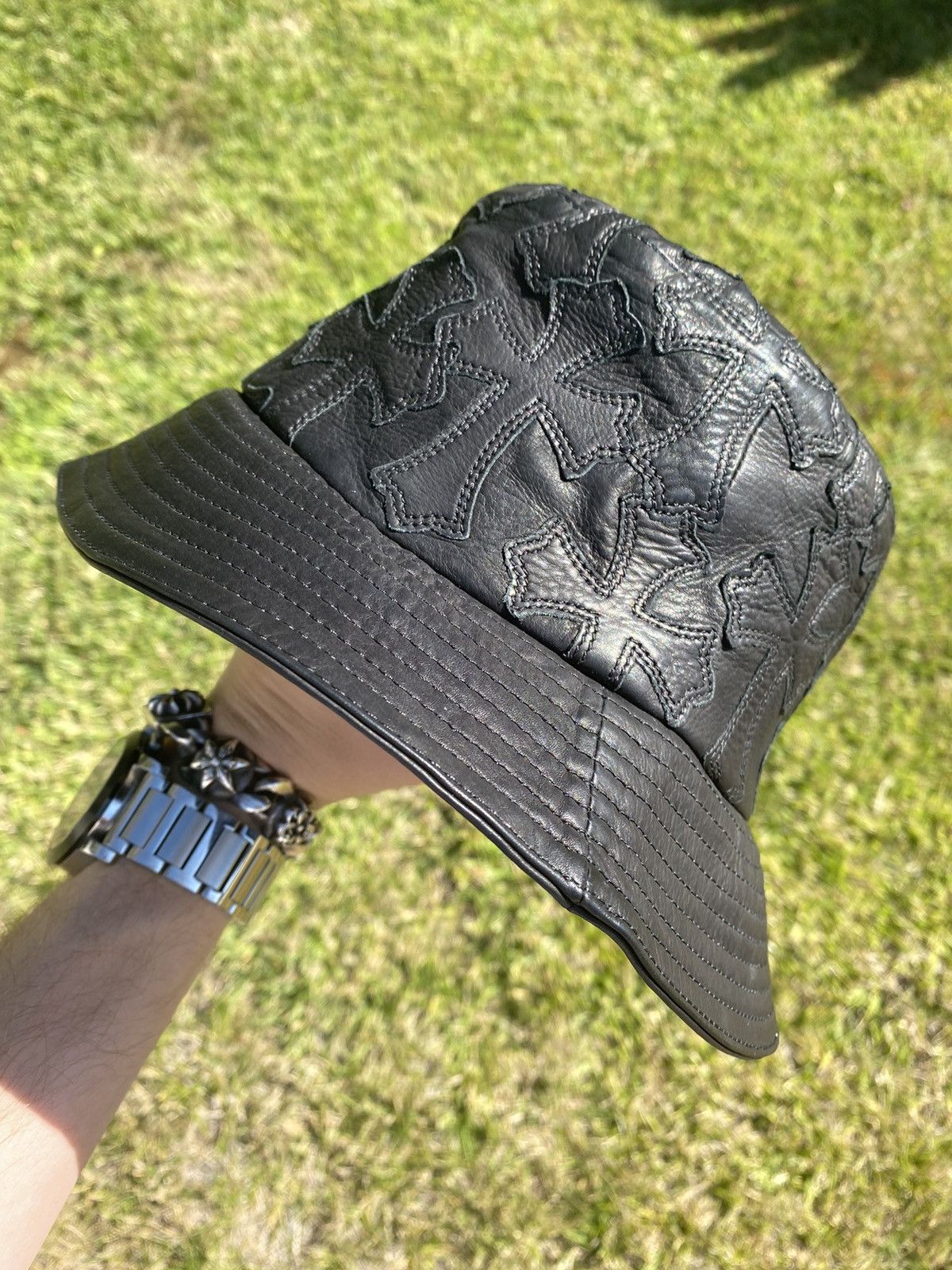 Chrome Hearts Chrome Hearts Leather Cemetery Patch Dagger Bucket Hat Small Size ONE SIZE - 4 Thumbnail