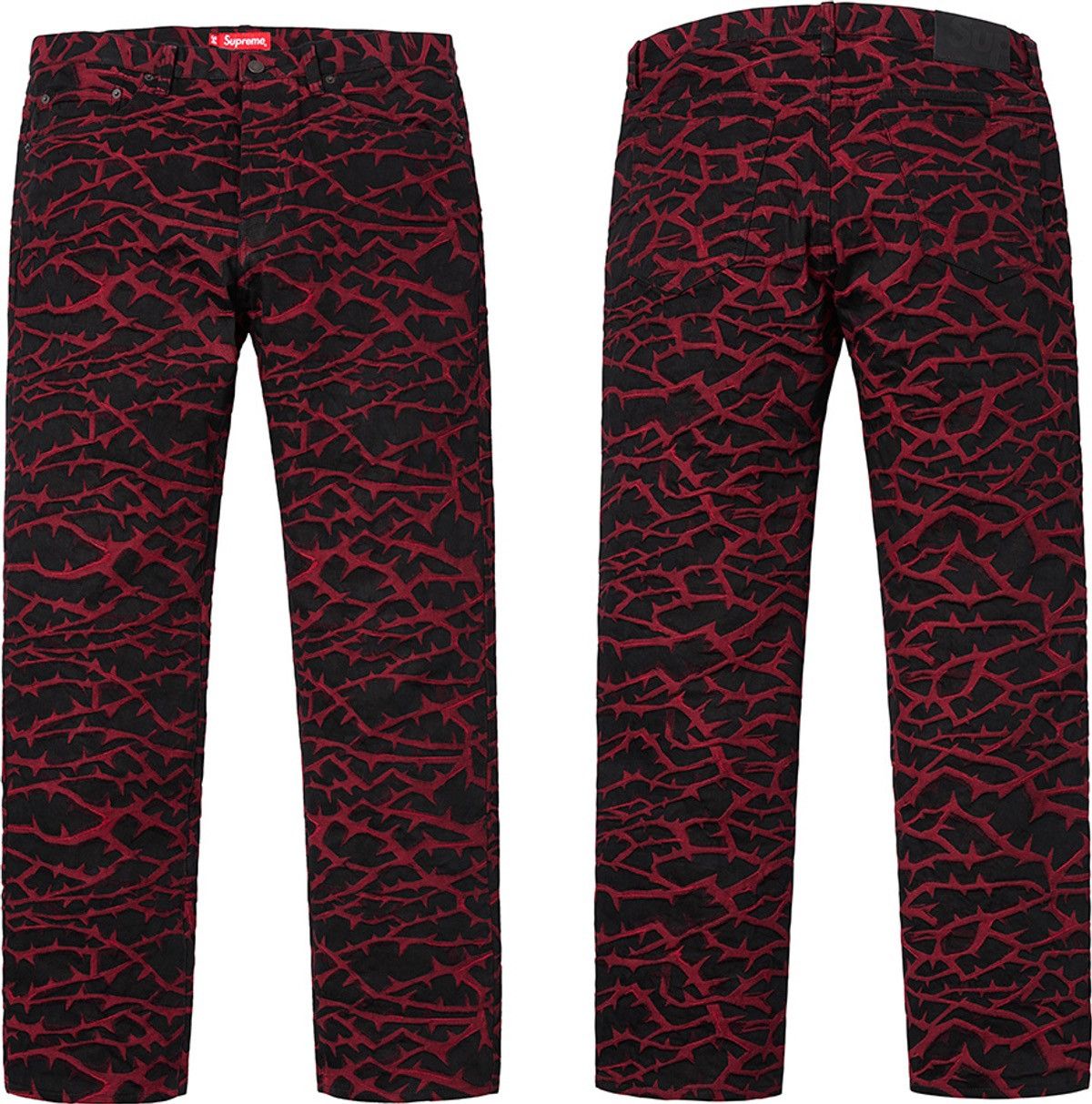 Supreme 2018 WOVEN JACQUARD THORN JEAN DENiM PANTS BLACK RED Size US 32 / EU 48 - 19 Thumbnail