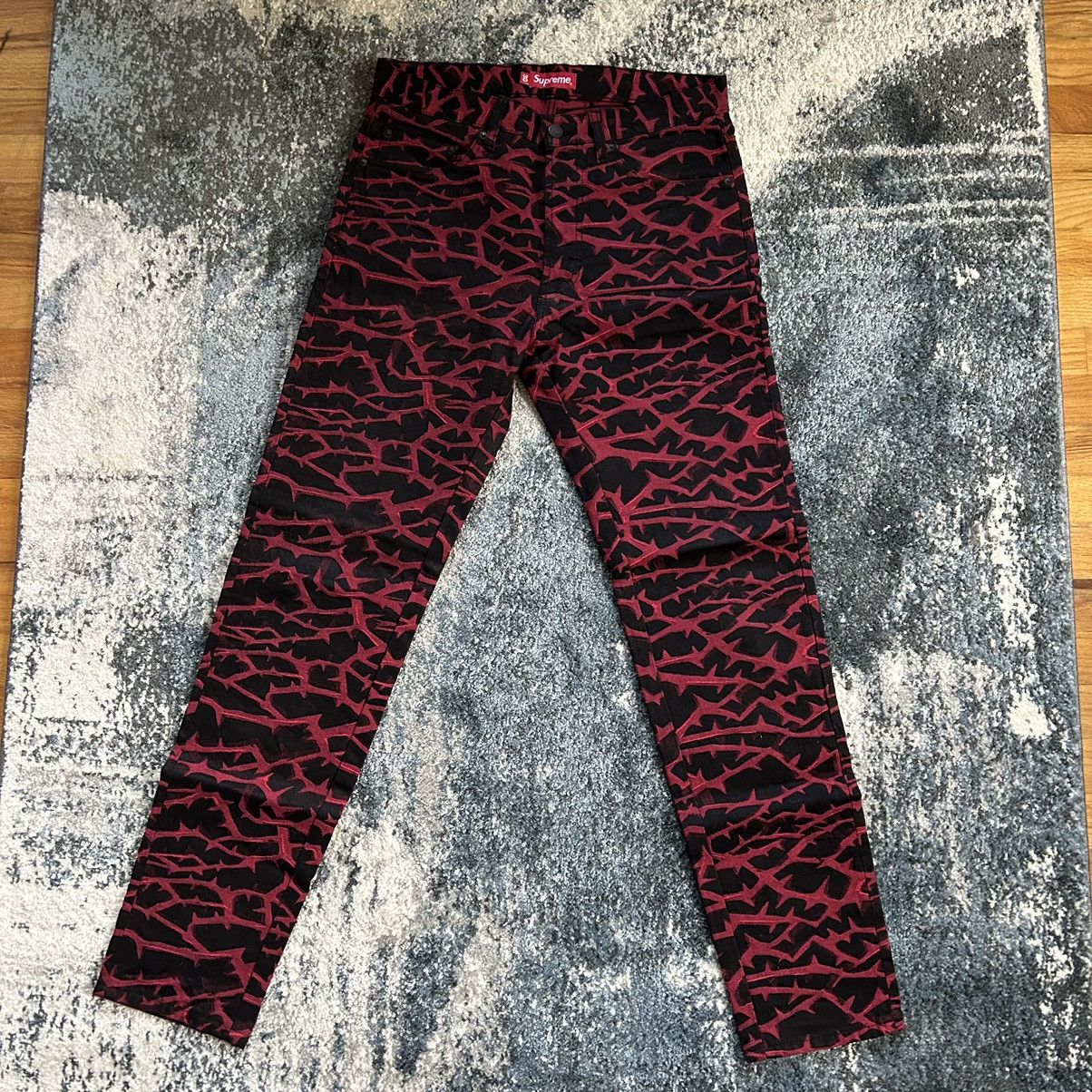 Supreme 2018 WOVEN JACQUARD THORN JEAN DENiM PANTS BLACK RED Size US 32 / EU 48 - 7 Thumbnail