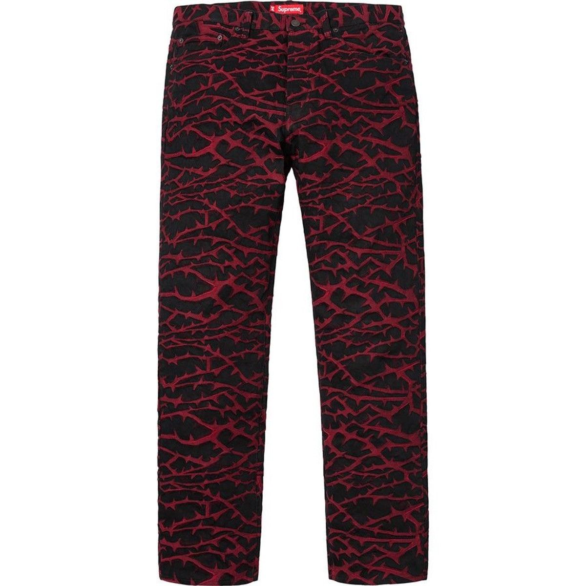 Supreme 2018 WOVEN JACQUARD THORN JEAN DENiM PANTS BLACK RED Size US 32 / EU 48 - 18 Thumbnail