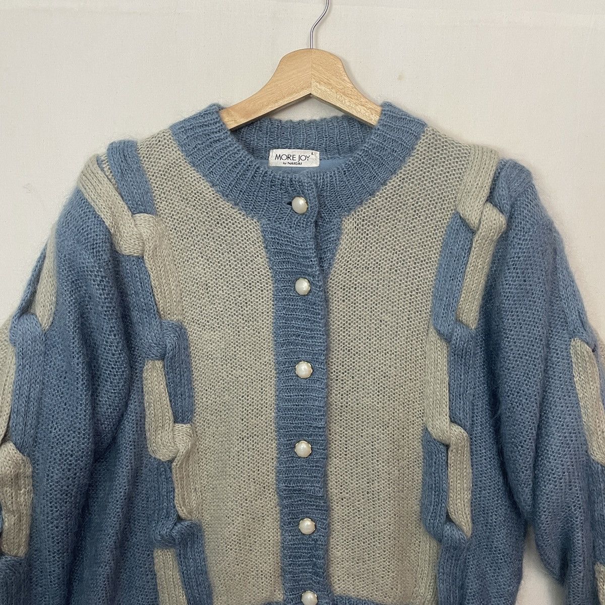 Aran Isles Knitwear RARE🔥 Vtg MORE JOY BY NAIGAI Mohair Wool Buttons Cardigan Size US L / EU 52-54 / 3 - 6 Thumbnail