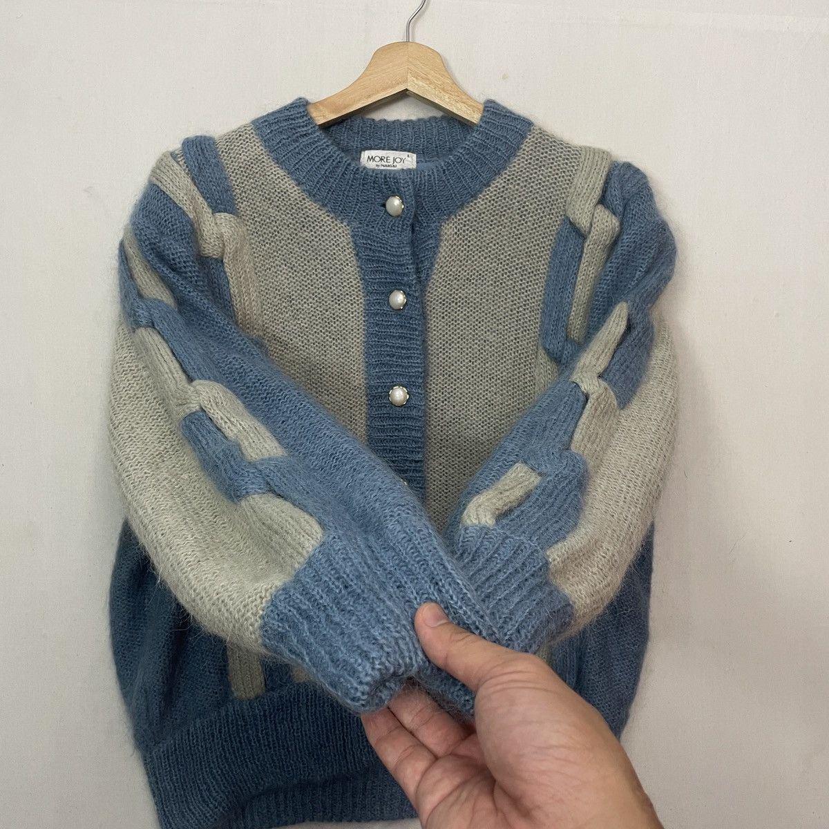 Aran Isles Knitwear RARE🔥 Vtg MORE JOY BY NAIGAI Mohair Wool Buttons Cardigan Size US L / EU 52-54 / 3 - 4 Thumbnail