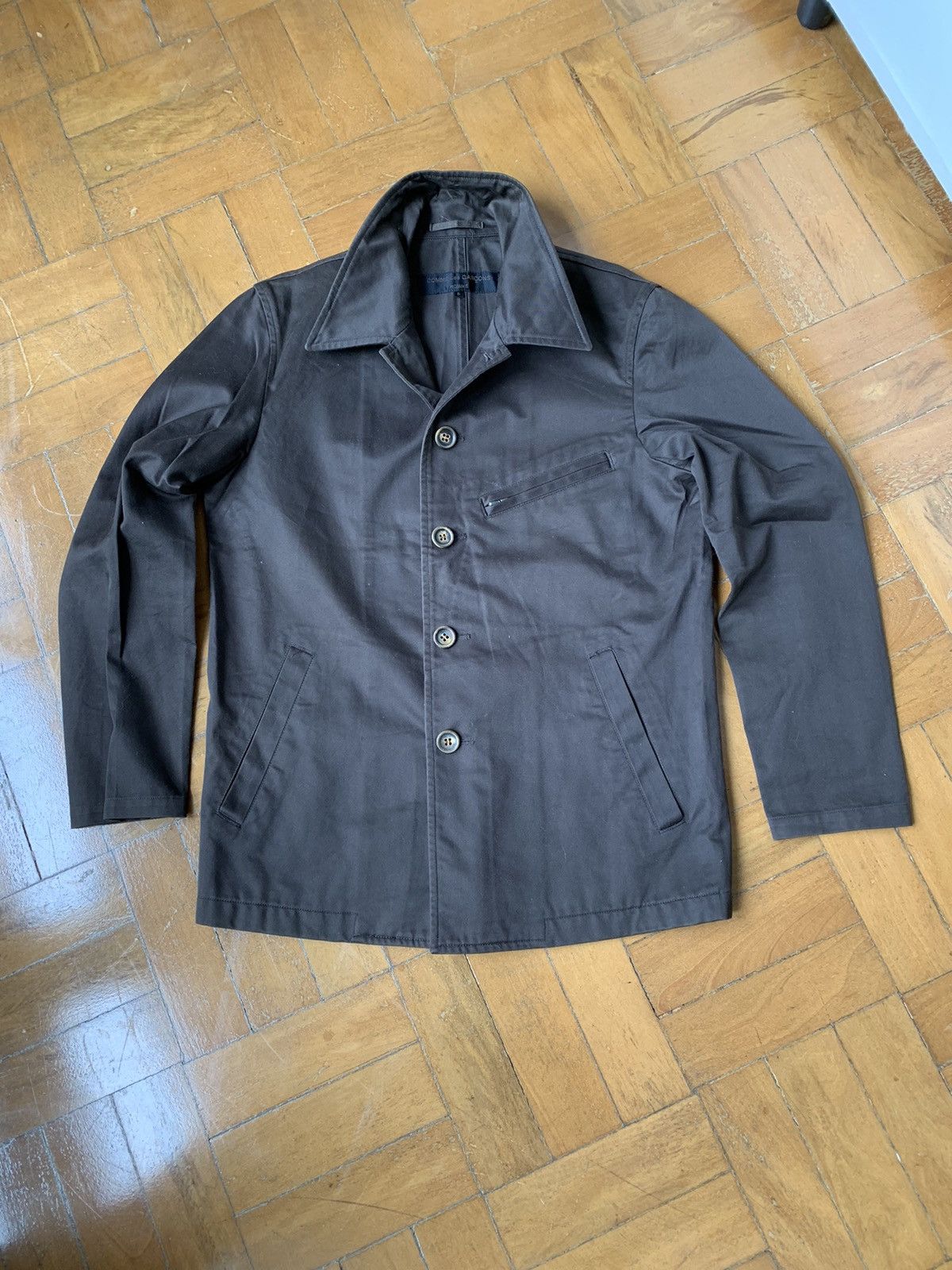 image of Comme Des Garcons Homme Japan Made Dark Brown Cotton Button Down Jacket, Men's (Size Medium)