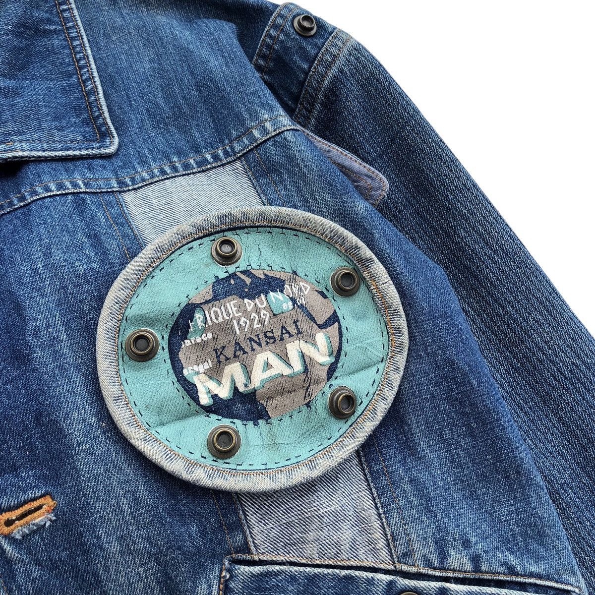 Kansai Yamamoto 🔥RARE🔥Vintage KANSAI MAN Denim Patch Jacket Size US M / EU 48-50 / 2 - 3 Thumbnail