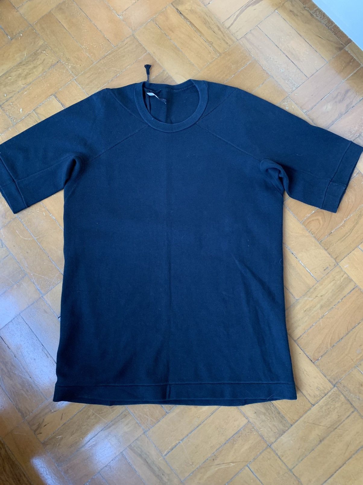 image of Boris Bidjan Saberi Heavy Black Oversize Long Line Short Sleeve Sweatshirt, Men's (Size Medium)
