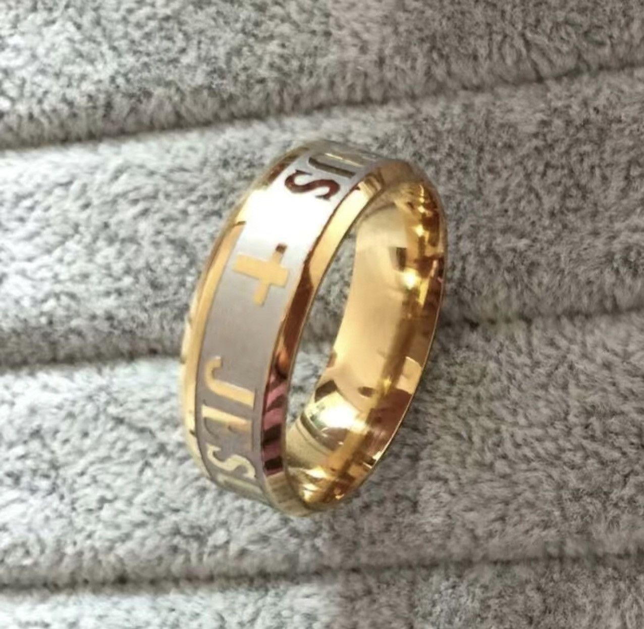 Other New Stainless Steel Jesus GoldTone Band Ring Christian Cross Size ONE SIZE - 4 Thumbnail
