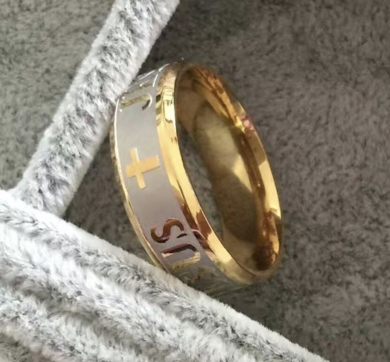 Other New Stainless Steel Jesus GoldTone Band Ring Christian Cross Size ONE SIZE - 3 Thumbnail