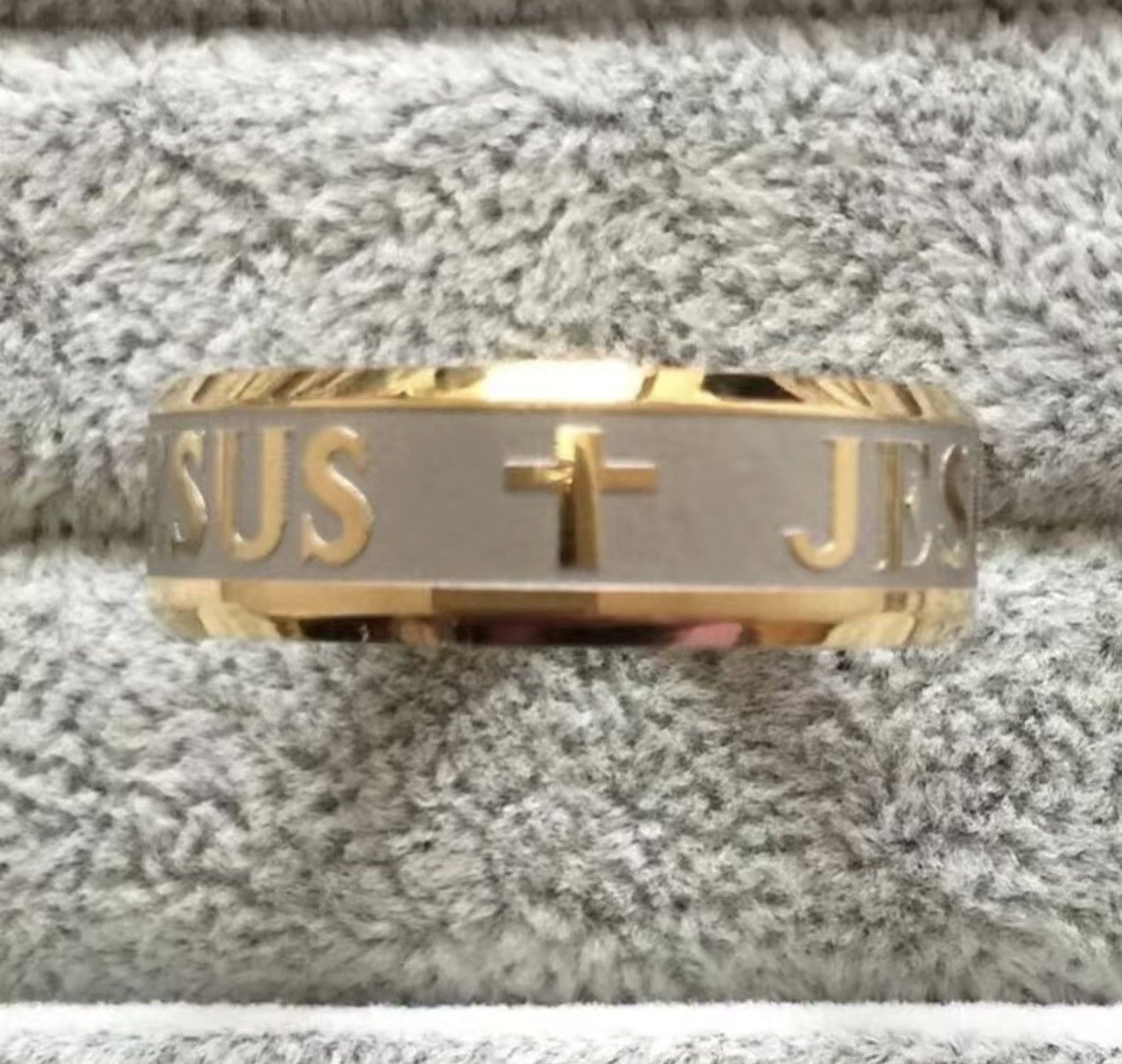 Other New Stainless Steel Jesus GoldTone Band Ring Christian Cross Size ONE SIZE - 5 Thumbnail