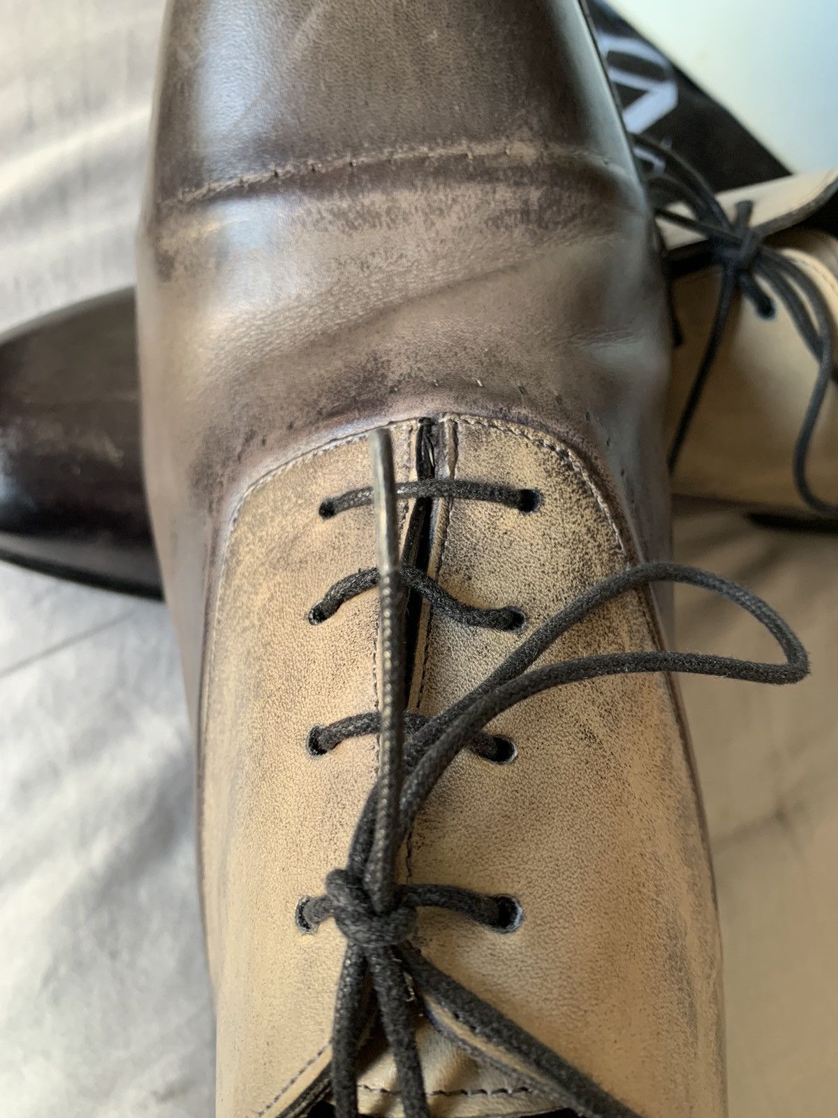 Lanvin $800 Italian made full leather Distressed brush wash shoes Size US 11 / EU 44 - 10 Thumbnail