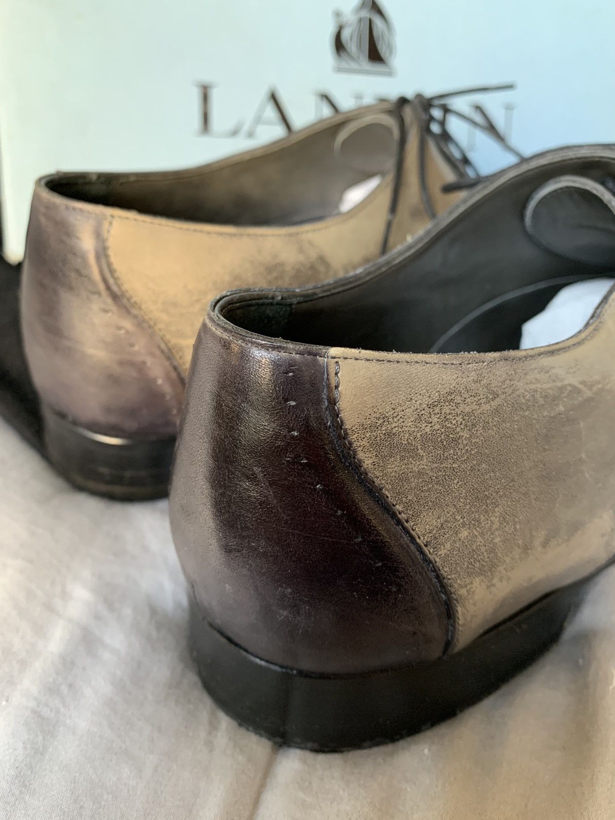 Lanvin $800 Italian made full leather Distressed brush wash shoes Size US 11 / EU 44 - 4 Thumbnail