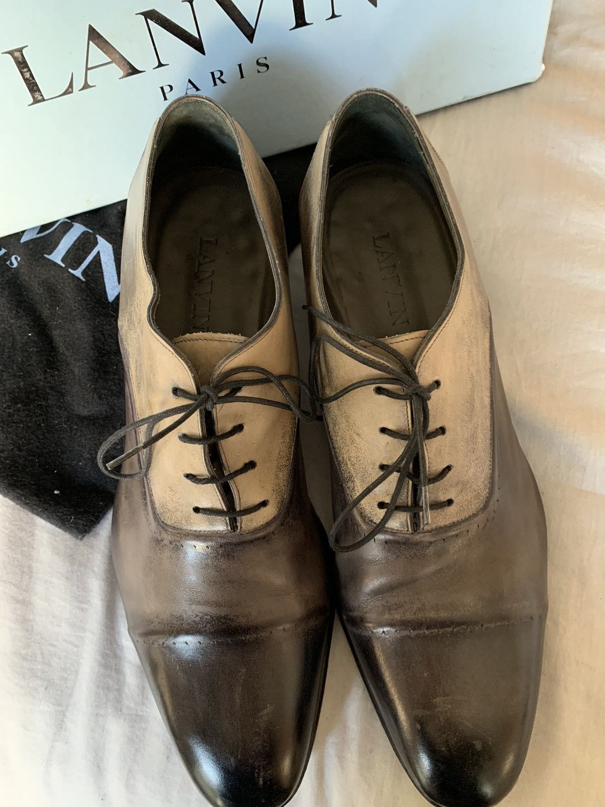Lanvin $800 Italian made full leather Distressed brush wash shoes Size US 11 / EU 44 - 8 Thumbnail