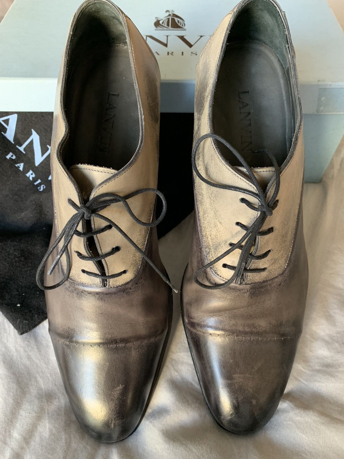 Lanvin $800 Italian made full leather Distressed brush wash shoes Size US 11 / EU 44 - 13 Thumbnail