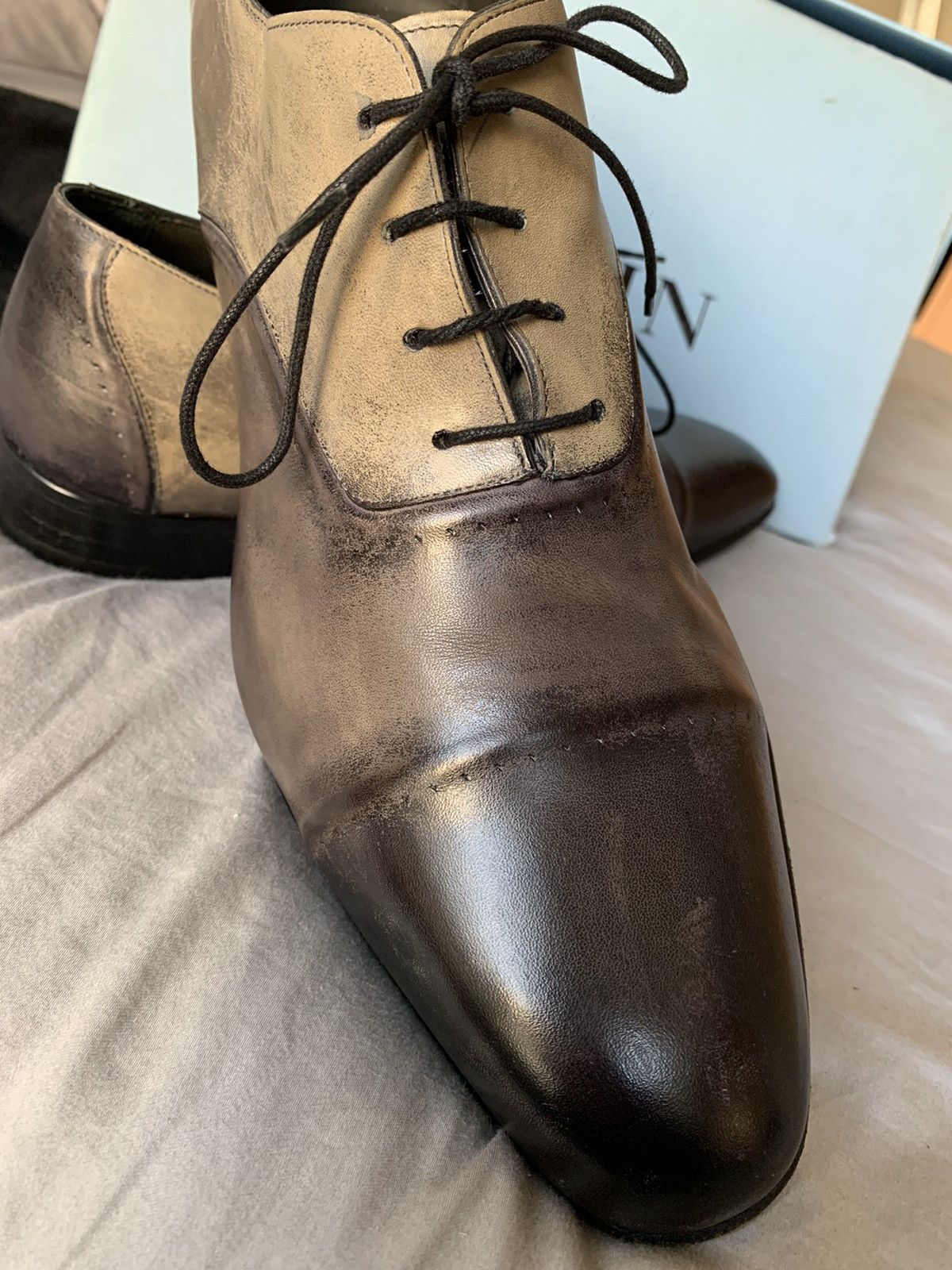 Lanvin $800 Italian made full leather Distressed brush wash shoes Size US 11 / EU 44 - 5 Thumbnail