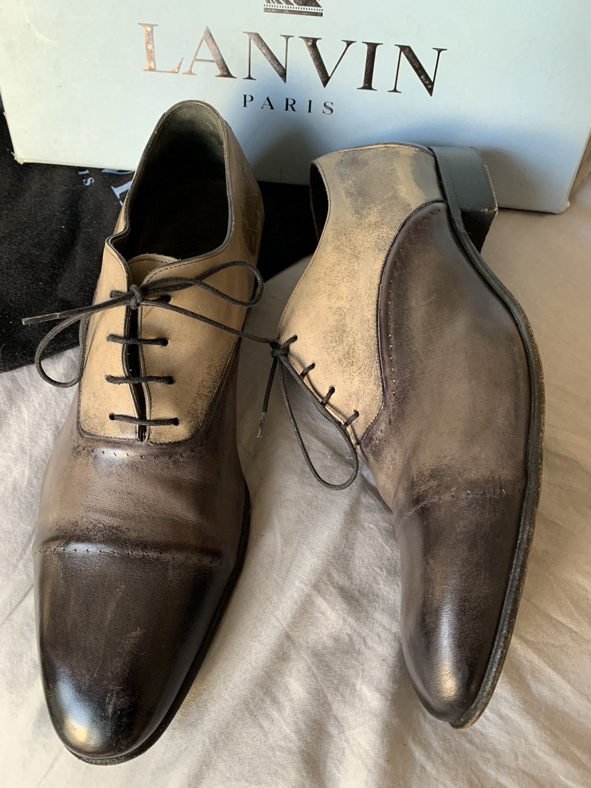 Lanvin $800 Italian made full leather Distressed brush wash shoes Size US 11 / EU 44 - 2 Thumbnail