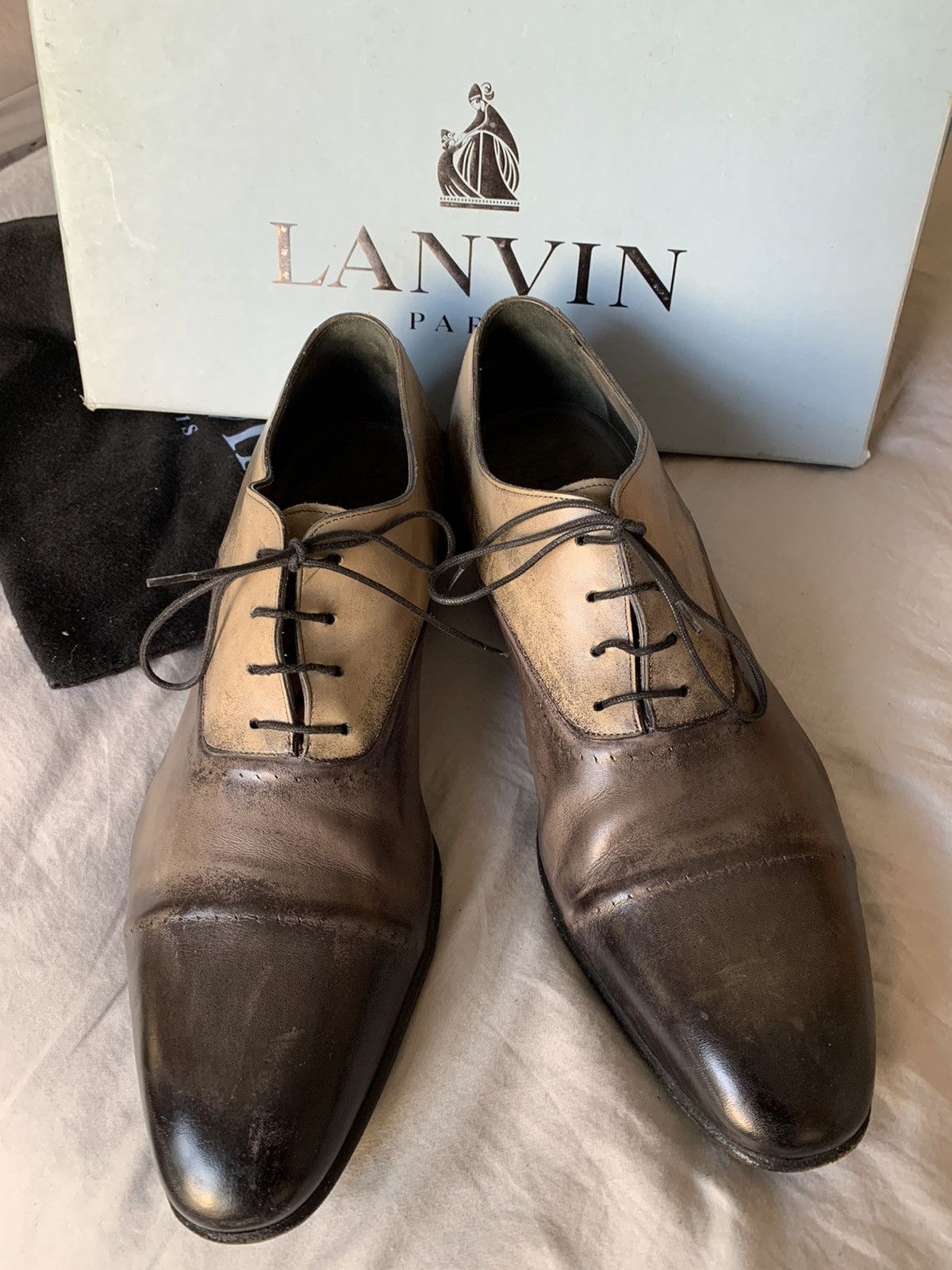 Lanvin $800 Italian made full leather Distressed brush wash shoes Size US 11 / EU 44 - 1 Thumbnail