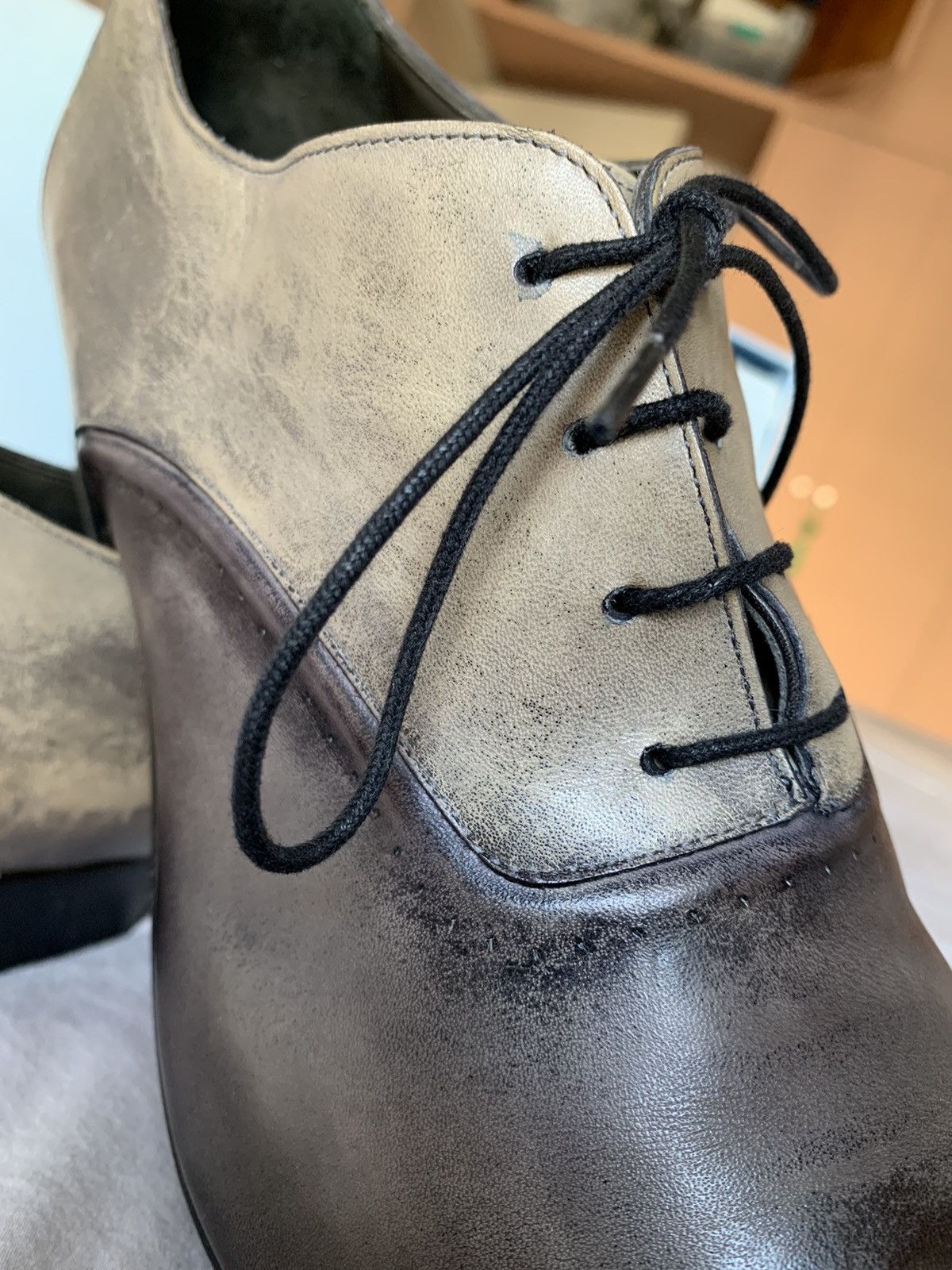 Lanvin $800 Italian made full leather Distressed brush wash shoes Size US 11 / EU 44 - 6 Thumbnail