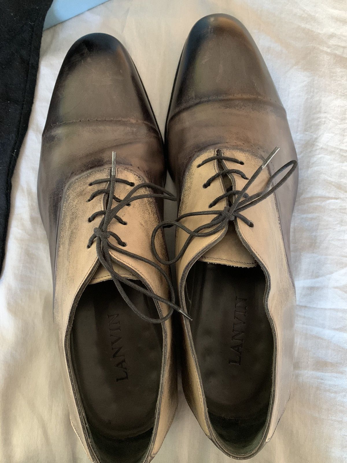 Lanvin $800 Italian made full leather Distressed brush wash shoes Size US 11 / EU 44 - 15 Thumbnail