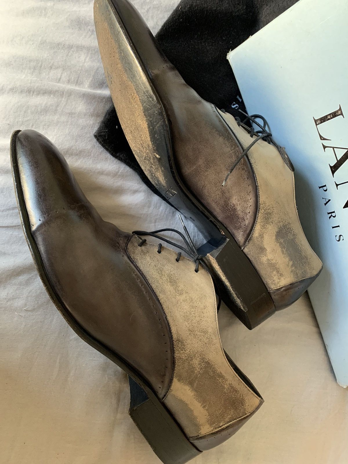 Lanvin $800 Italian made full leather Distressed brush wash shoes Size US 11 / EU 44 - 12 Thumbnail