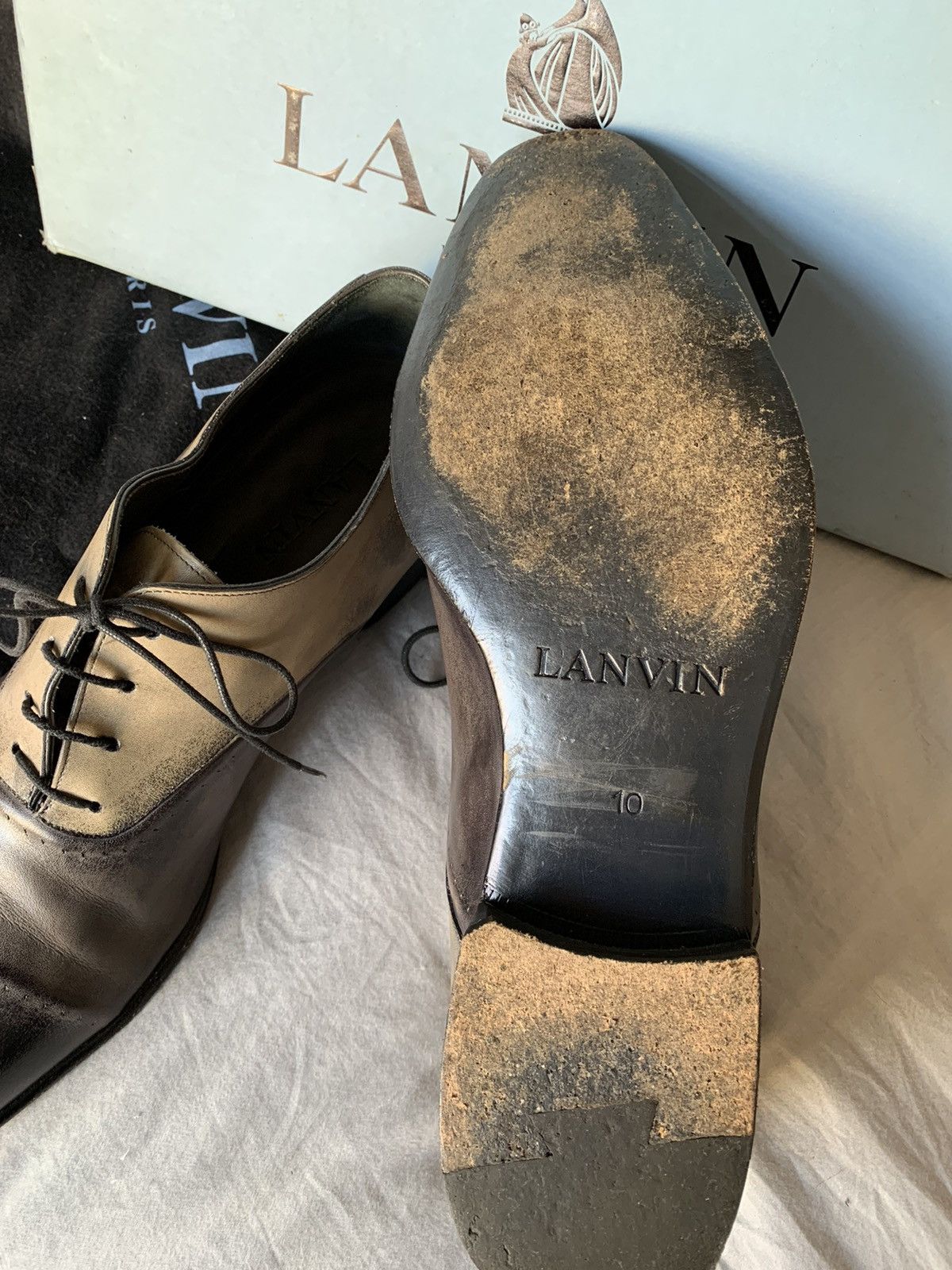 Lanvin $800 Italian made full leather Distressed brush wash shoes Size US 11 / EU 44 - 11 Thumbnail
