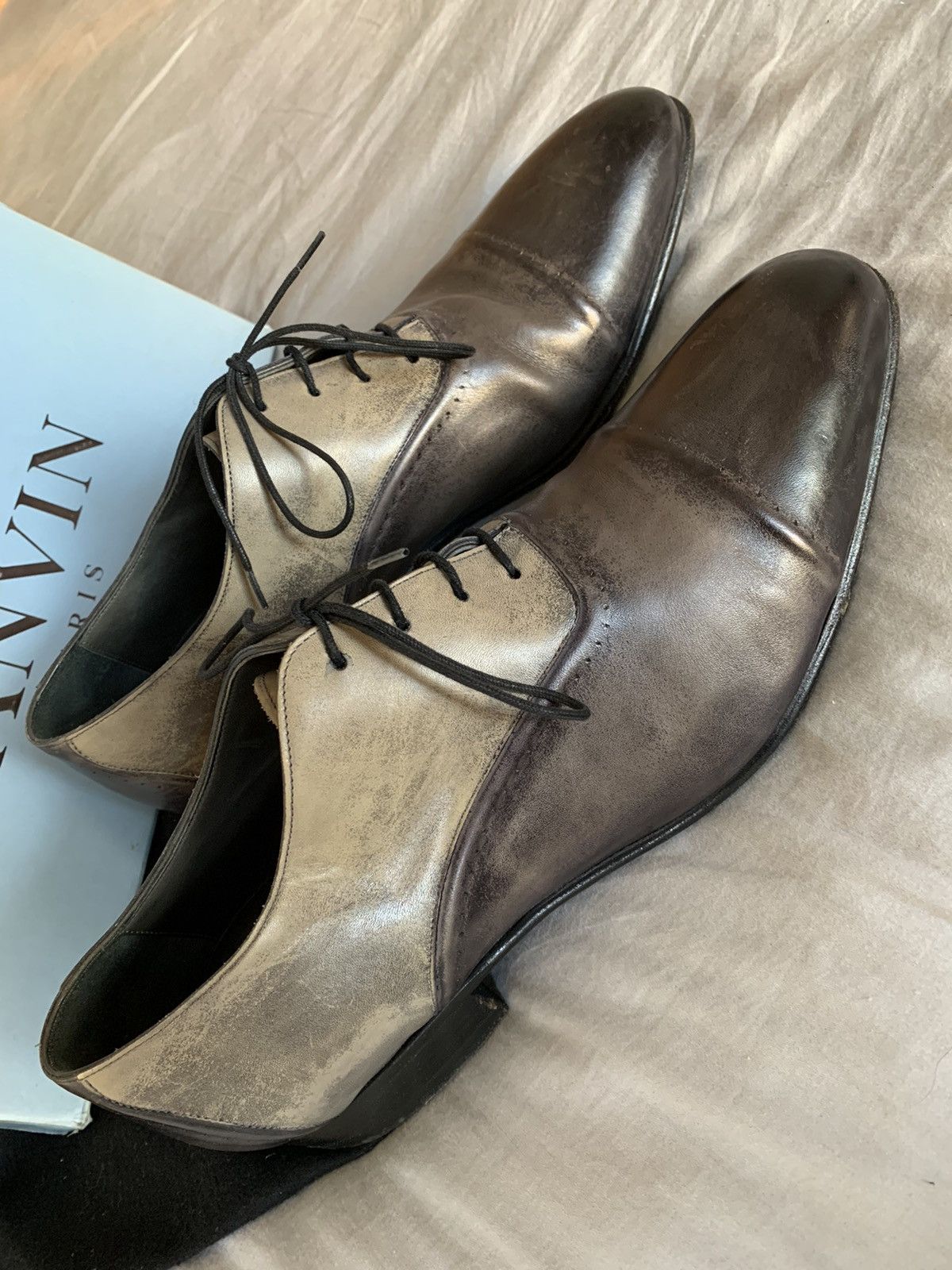 Lanvin $800 Italian made full leather Distressed brush wash shoes Size US 11 / EU 44 - 3 Thumbnail