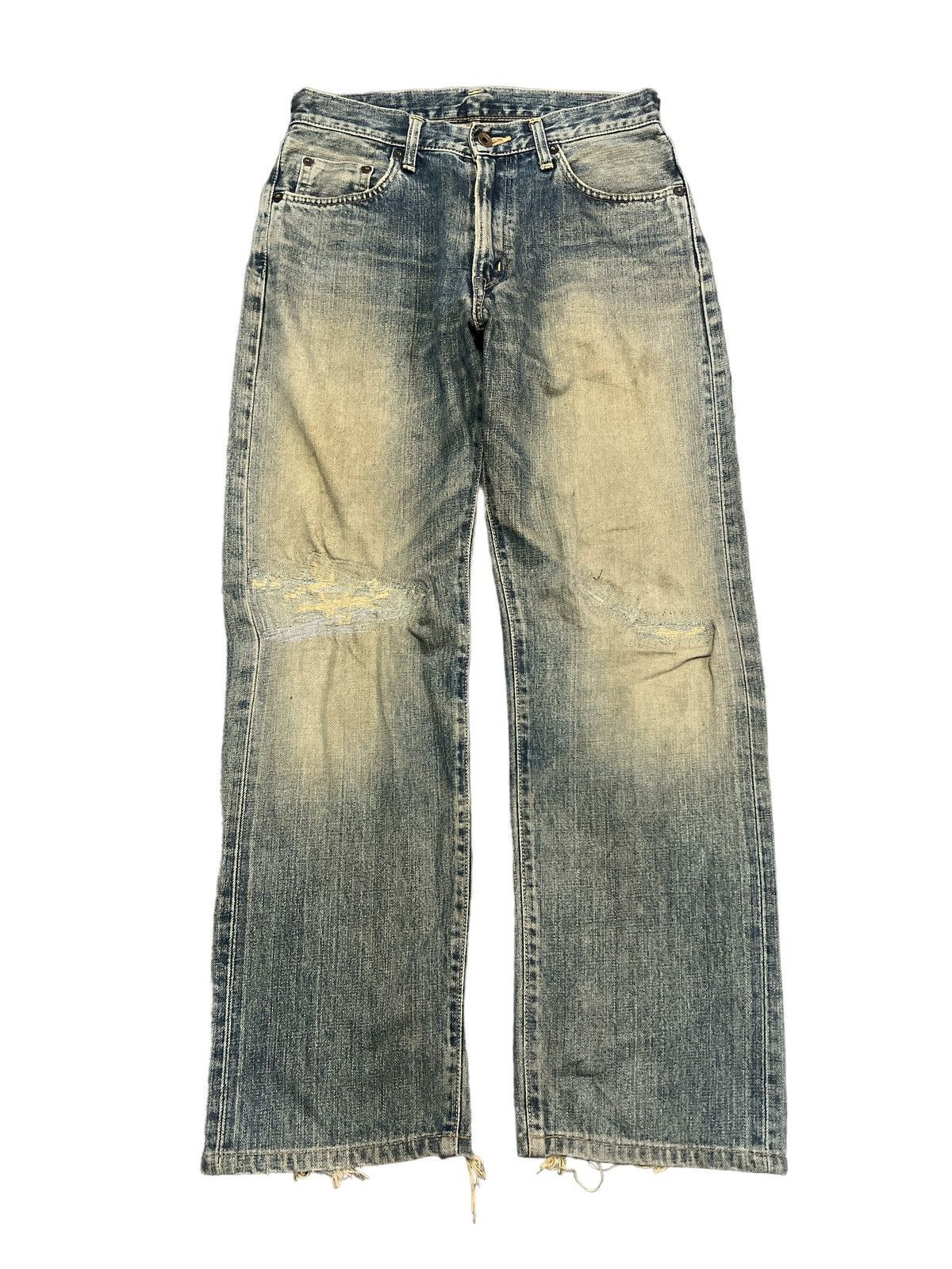image of Avant Garde x Vintage Thrashed Edwin 505 Salvage Distressed Denim Pant in Blue, Men's (Size 29)