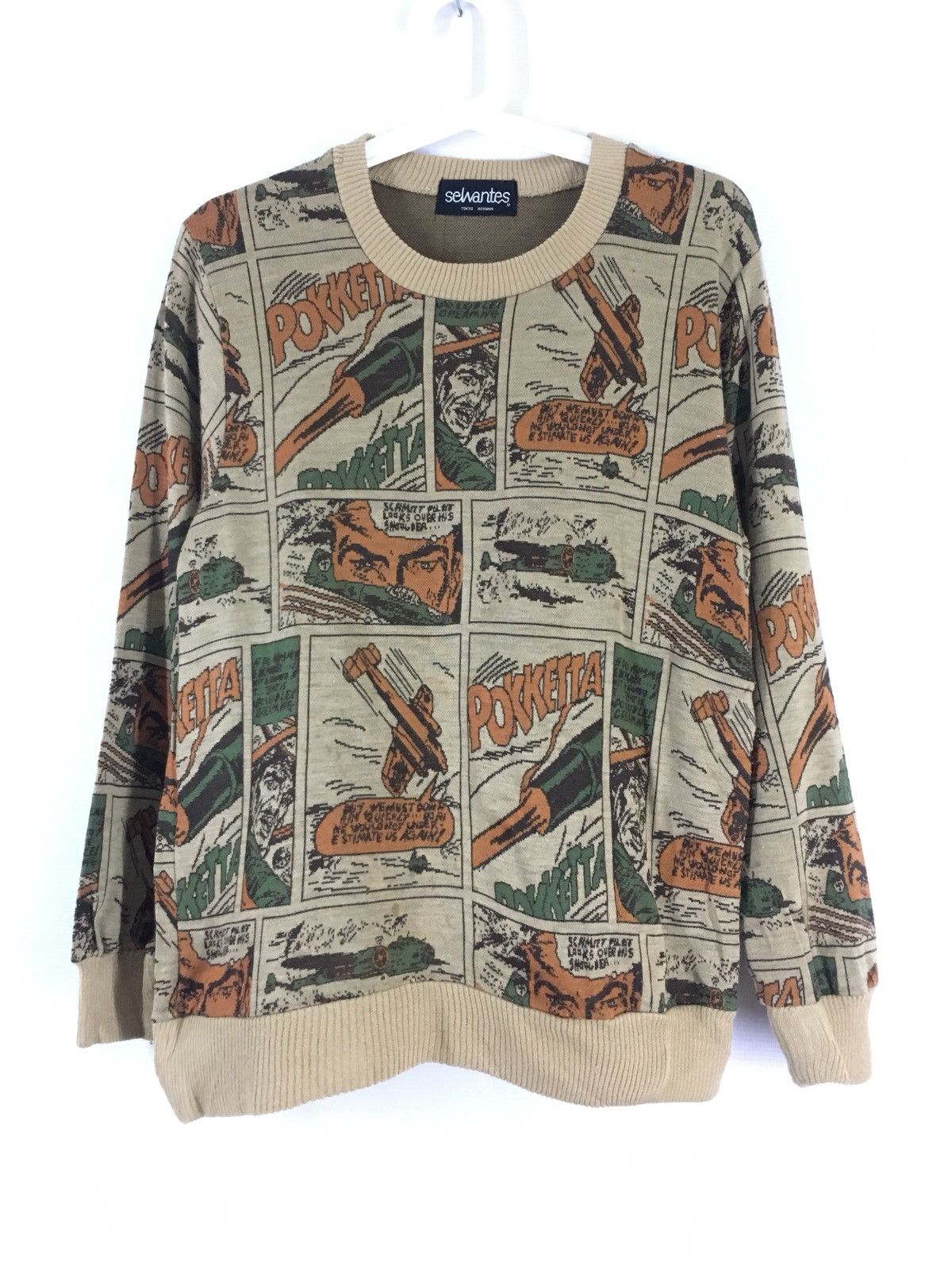 Vintage 1990s Sewantes Japan Comics Printed Knit Sweatshirt Size US M / EU 48-50 / 2 - 1 Thumbnail