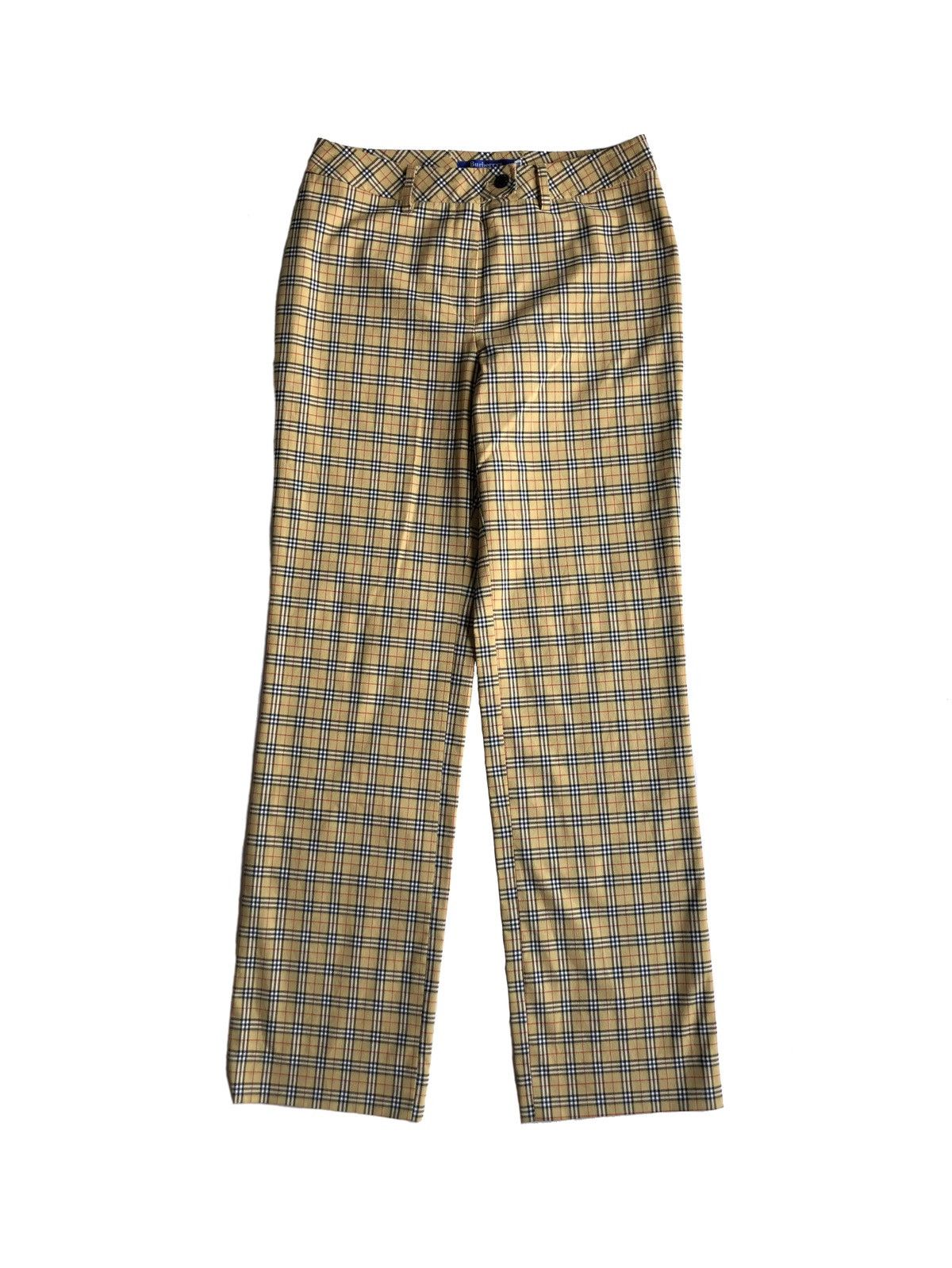 image of 1990S Burberry Nova Check Straight Trousers in Yellow, Women's (Size 27)