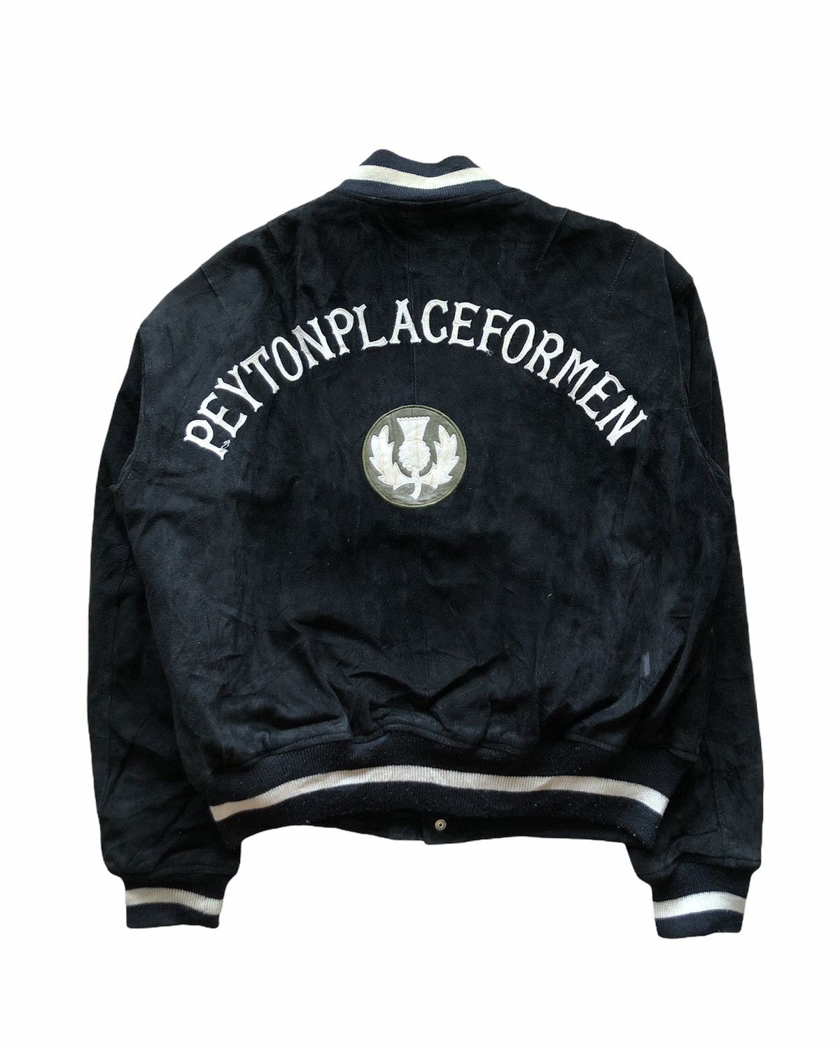 image of 1990S Ppfm Black Suede Leather Sports Varsity Jacket, Men's (Size Medium)