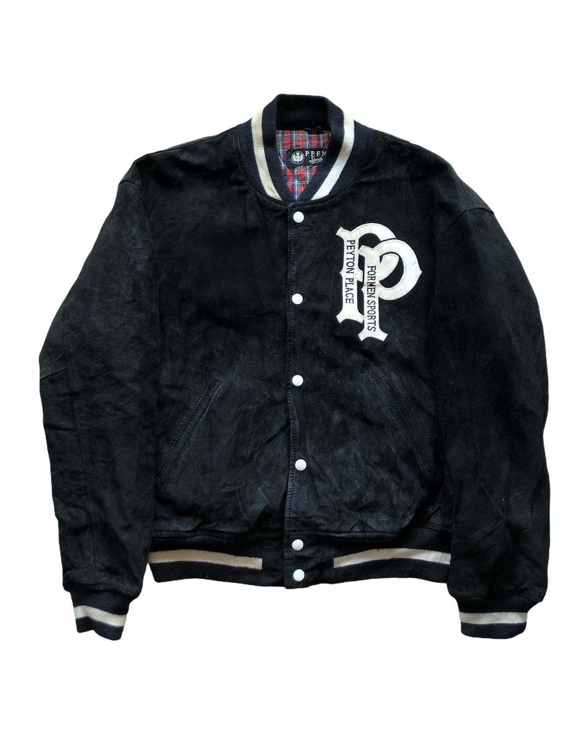 PPFM 1990s PPFM Black Suede Leather Sports Varsity Jacket Size US M / EU 48-50 / 2 - 2 Thumbnail